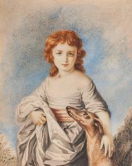 Small Regency Portrait of a Young Girl with Hound