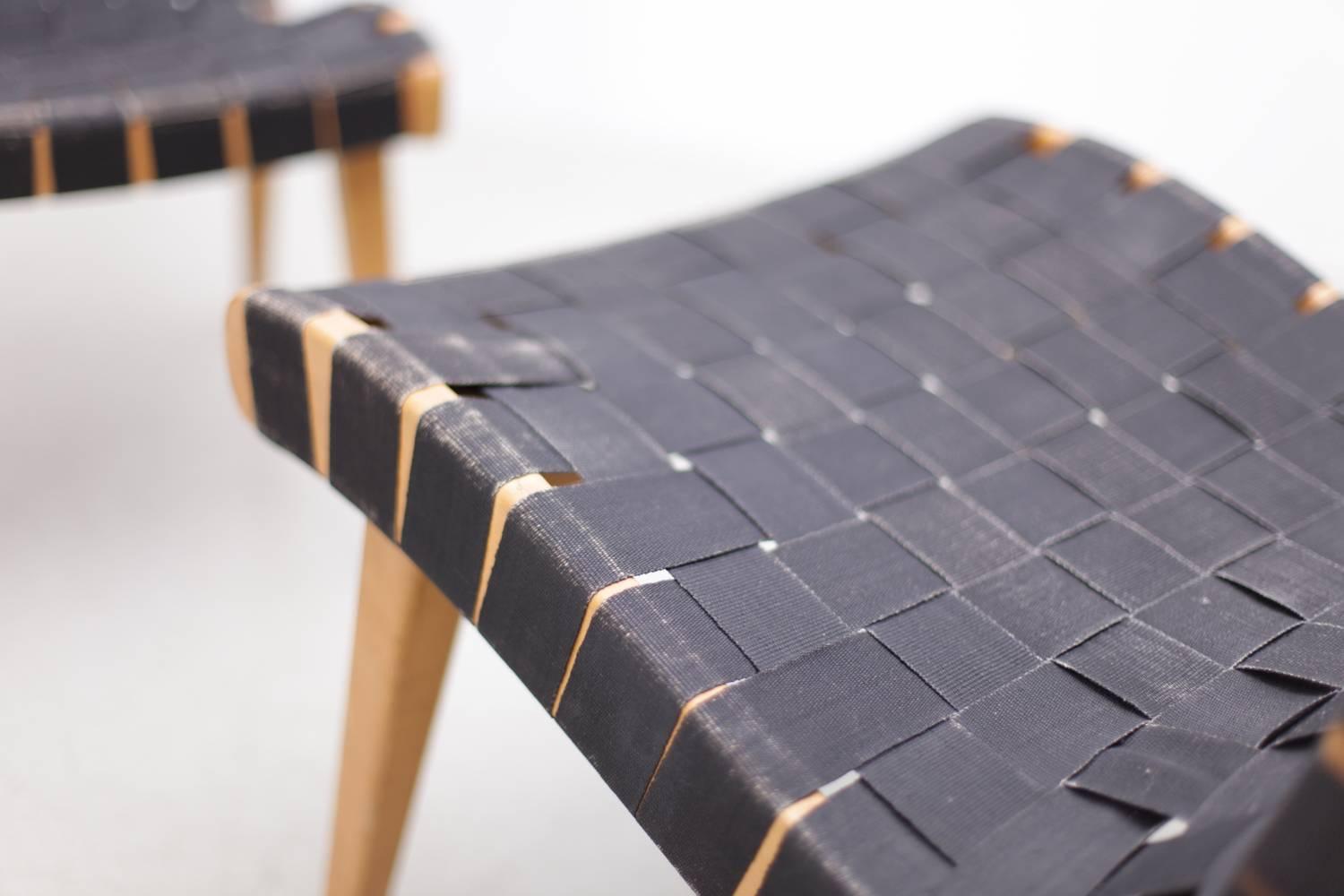 German Pair of Matched Jens Risom Lounge Chairs in Black Webbing for Knoll