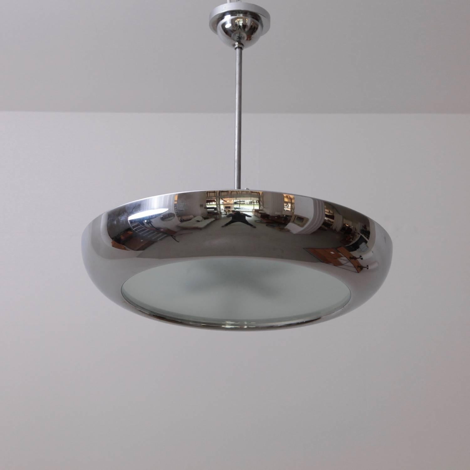 Czech 1930s Chrome and Glass Pendant Lamp by Josef Hurka for Napako, 1 of 2