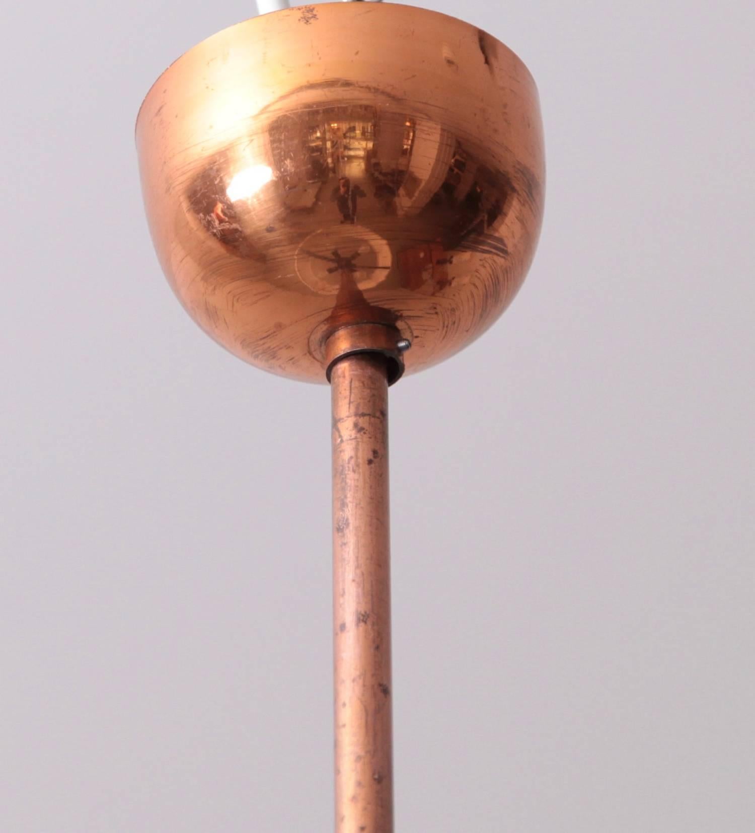 Art Deco 1930s Copper and Glass Pendant Lamp by Josef Hurka for Napako, 1 of 2 For Sale