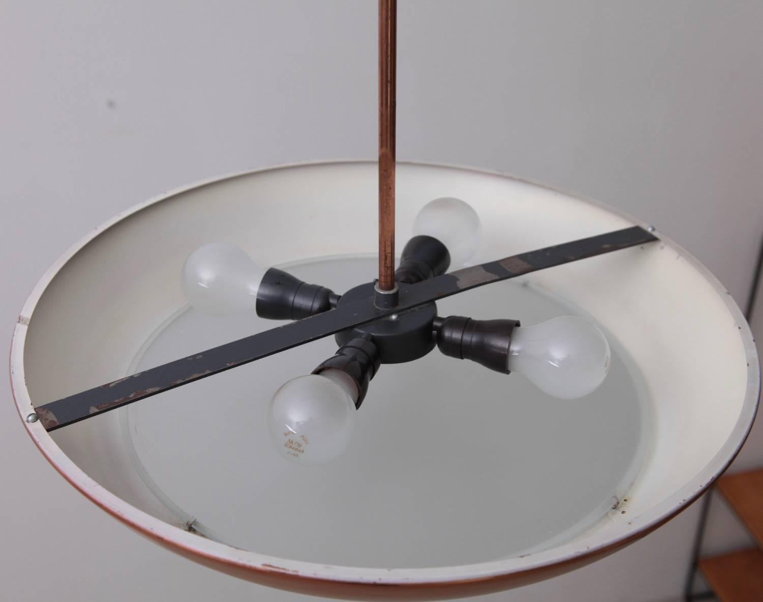 Czech 1930s Copper and Glass Pendant Lamp by Josef Hurka for Napako, 1 of 2 For Sale
