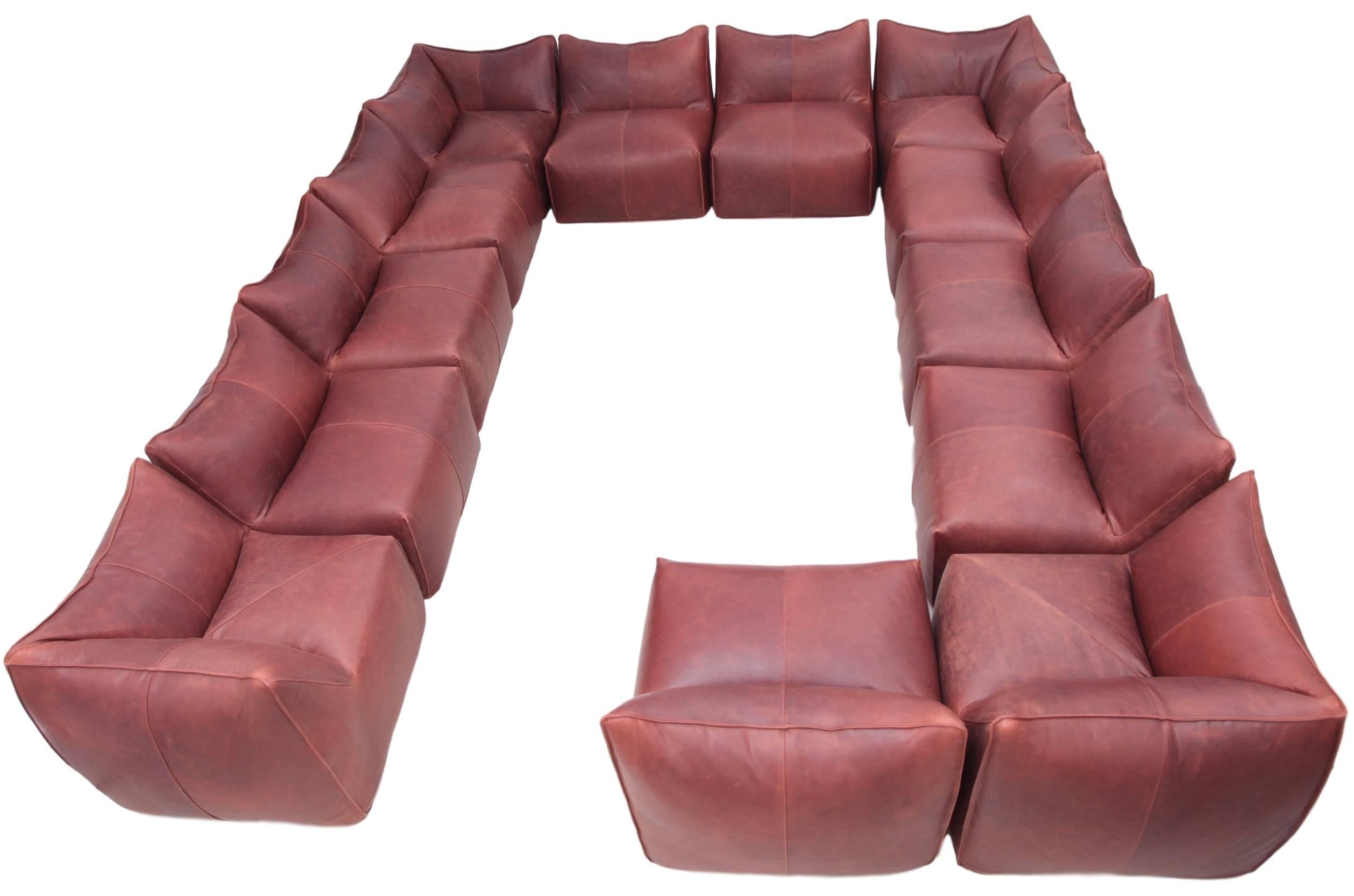 Mid-Century Modern 14 Pieces of Sectional Bambole Sofa by Mario Bellini for B&B Italia in Leather