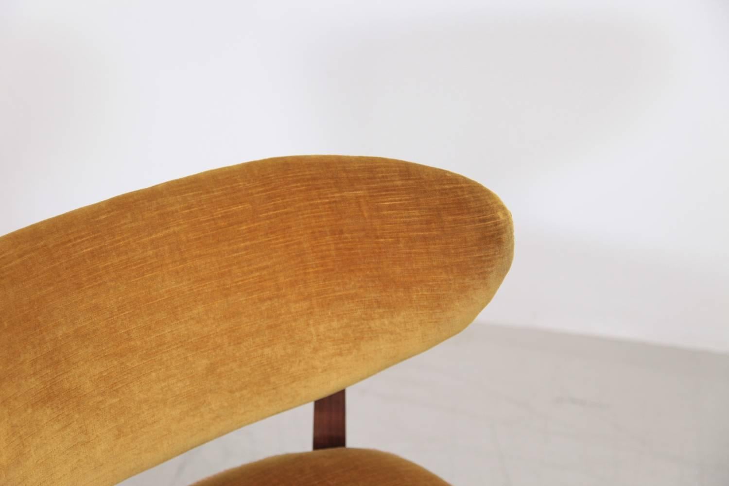 Mid-20th Century Pair of 1950s German Curved Back Chairs by Arch, Traulsen in Mohair Fabric