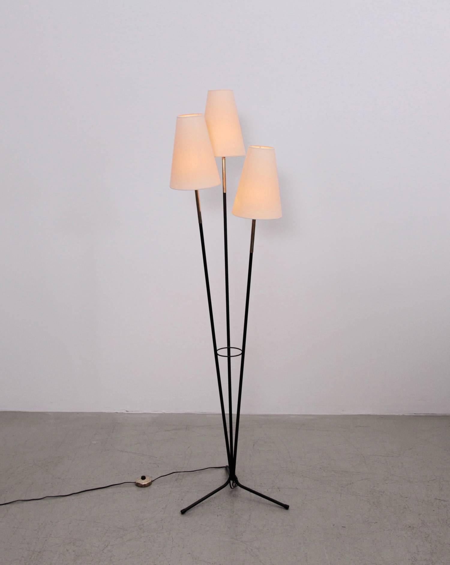Mid-Century Modern French Modern 1950s Tripod Floor Lamp with New Shades