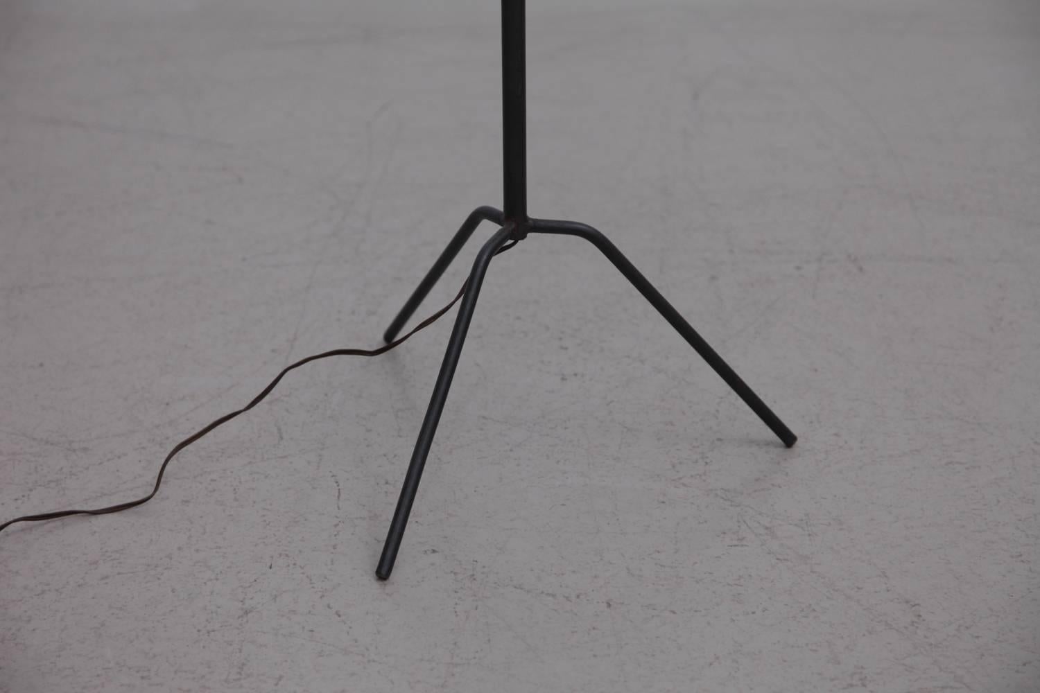French Modern 1950s Tripod Floor Lamp with New Cylinder Shade In Excellent Condition In Berlin, DE