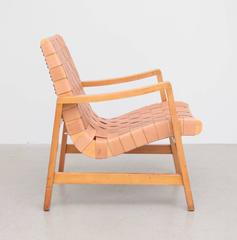 Early Jens Risom Armchairs by Knoll / Vostra with New Leather Webbing