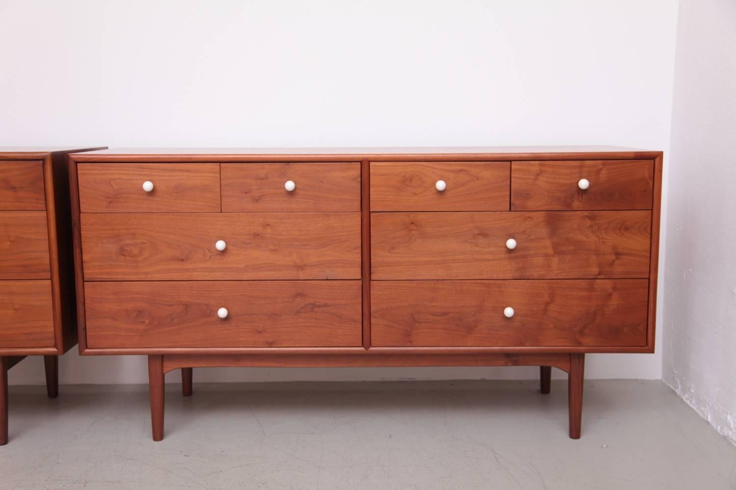 American Pair of Chest of Drawer Dressers in Walnut by Kipp Stewart for Drexel