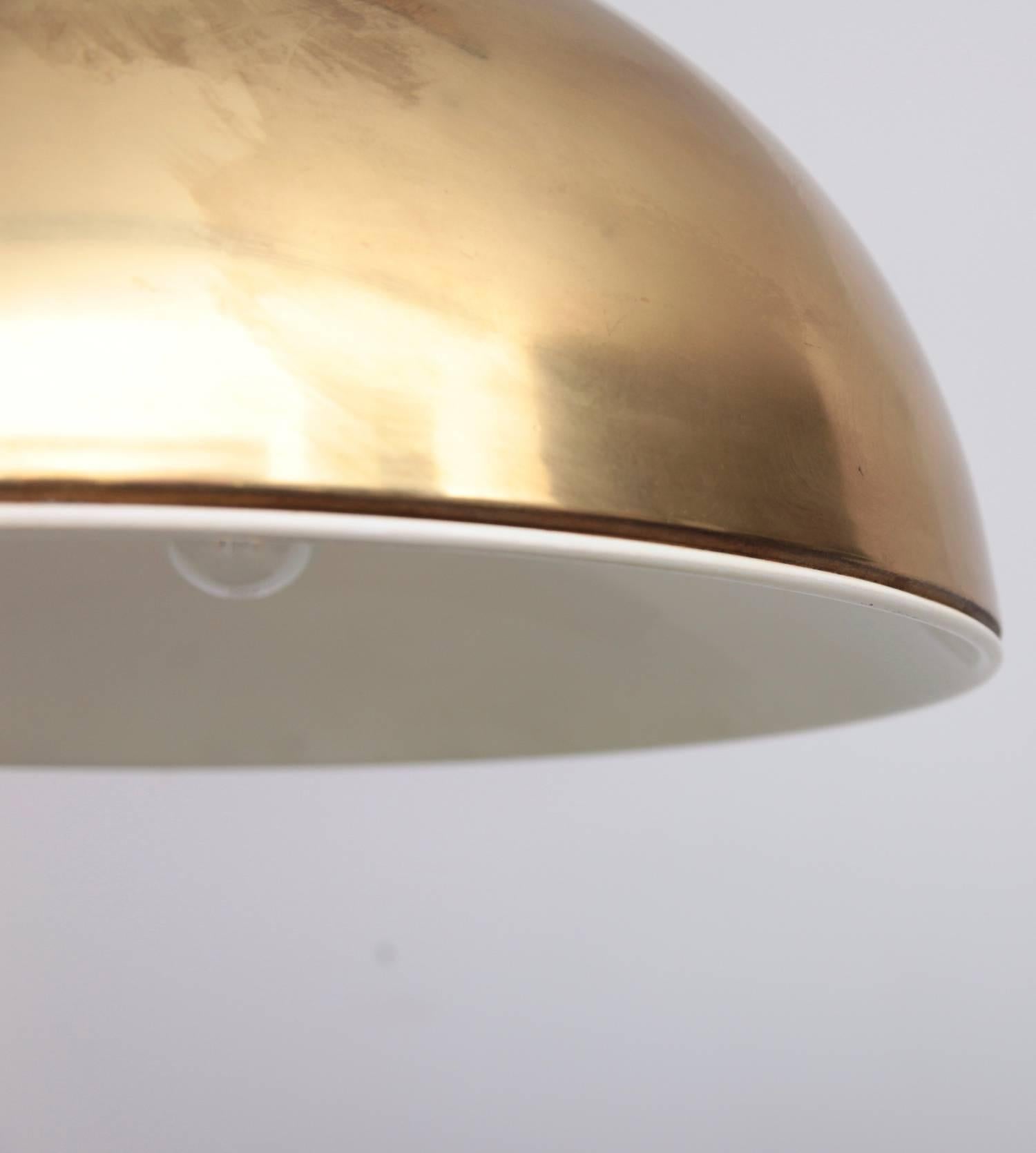 Mid-Century Modern Huge Brass Pendant Lamp from 1960s Italy with White Enamel Inner Shade