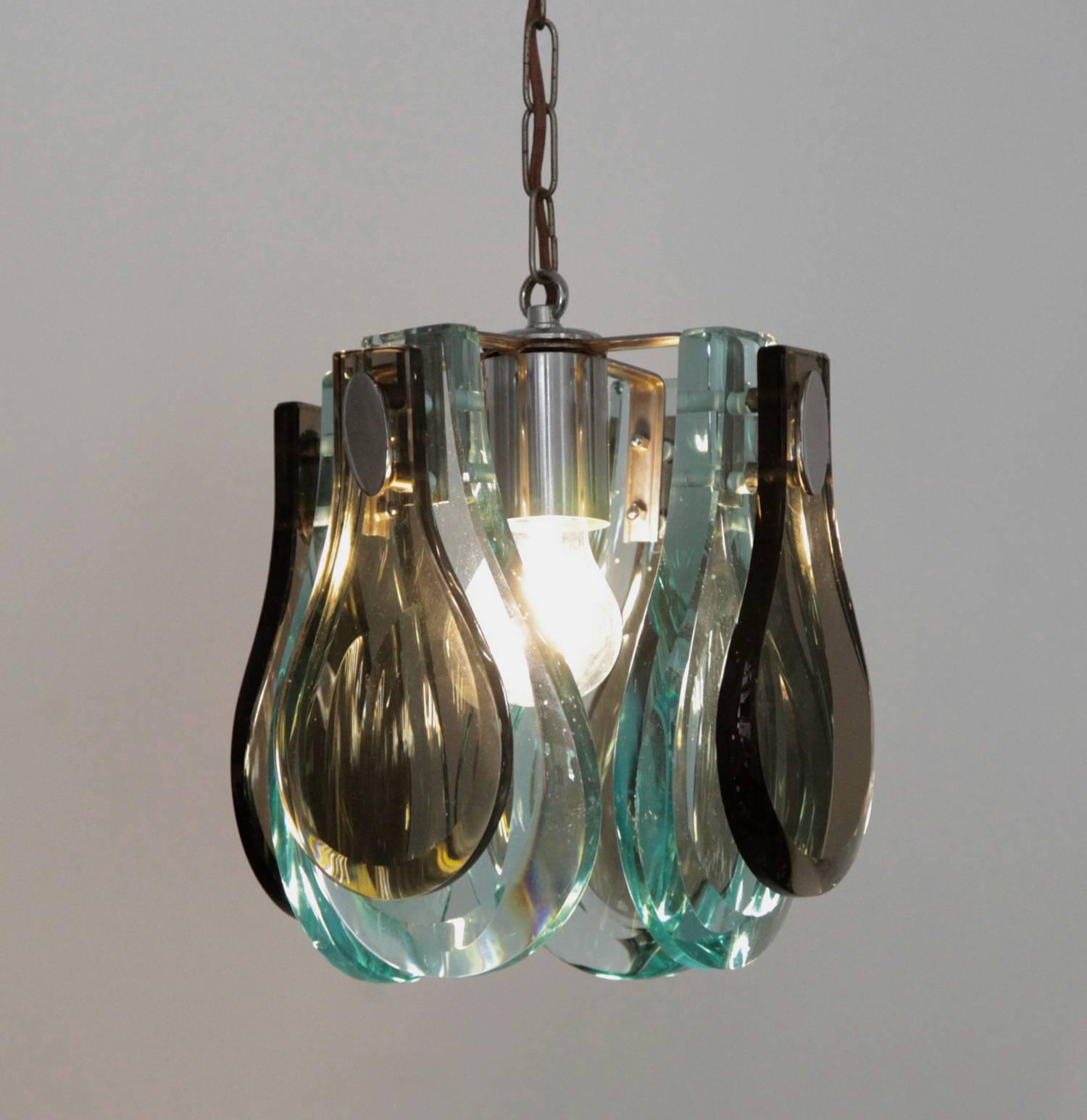 Italian Fontana Arte Style Pendant Lamp with Murano Glass in Excellent Condition