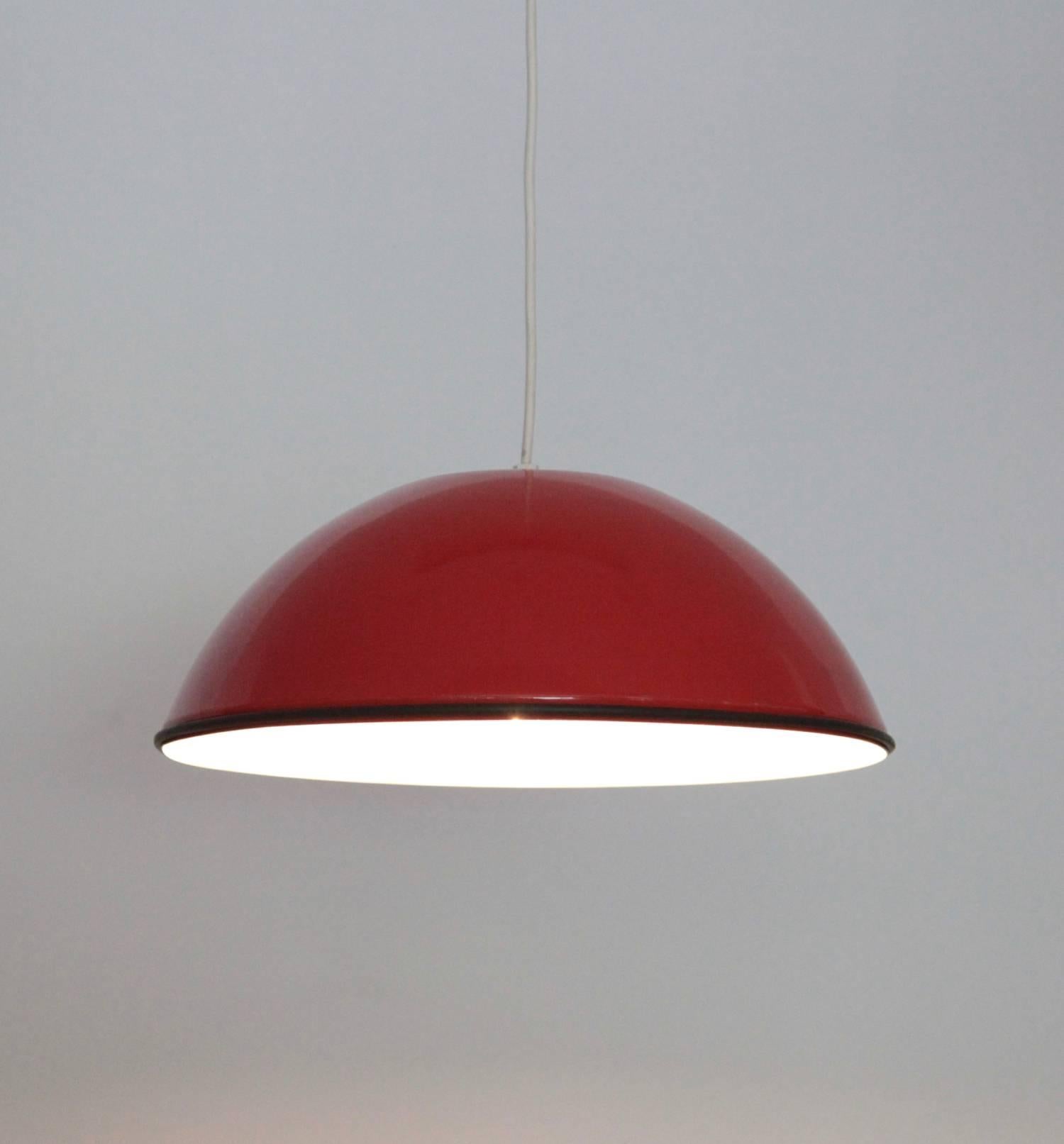 Italian Set of Three Castiglioni Release Pendant Lamps in Red for Flos, Italy, 1962