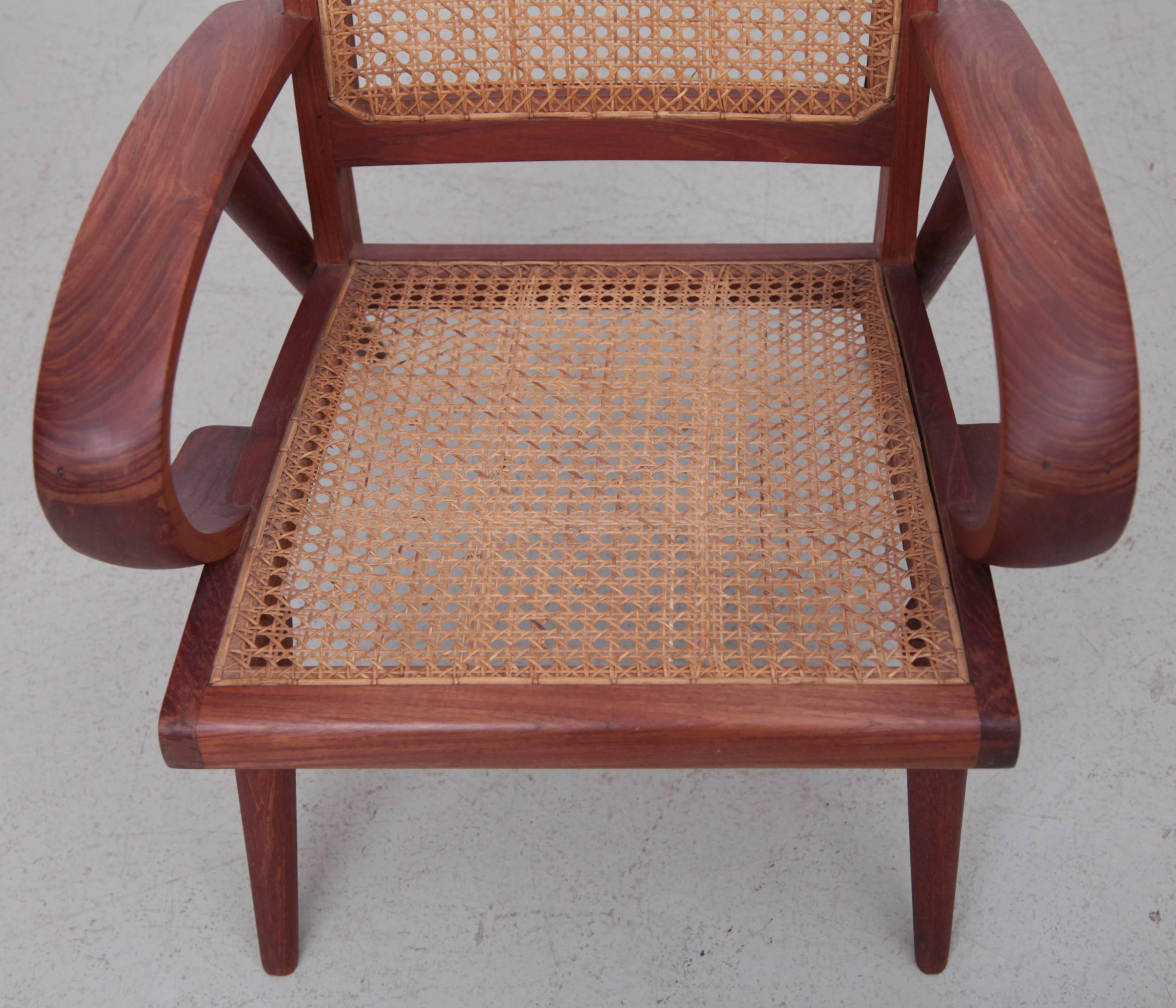 Cane Pair of Danish Solid Teak Studio Lounge Chairs