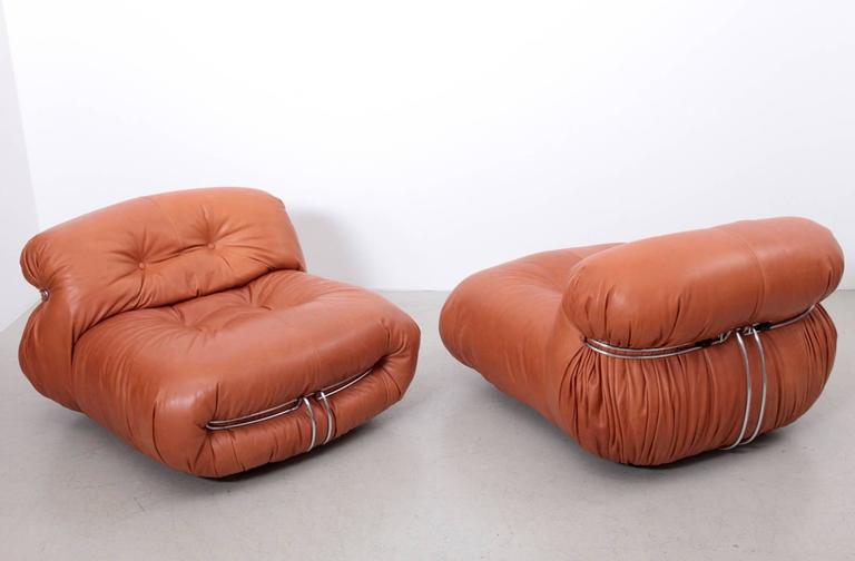 New Upholstered Huge Afra & Tobia Scarpa Soriana Set in Tan Leather by Cassina 2