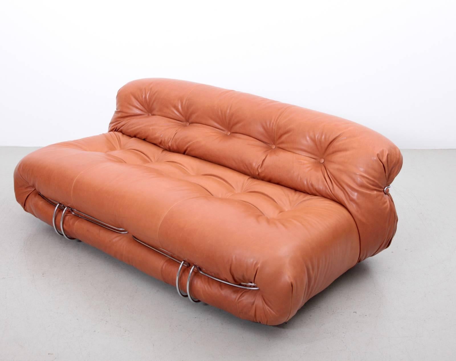 Mid-Century Modern New Upholstered Huge Afra & Tobia Scarpa Soriana Set in Tan Leather by Cassina