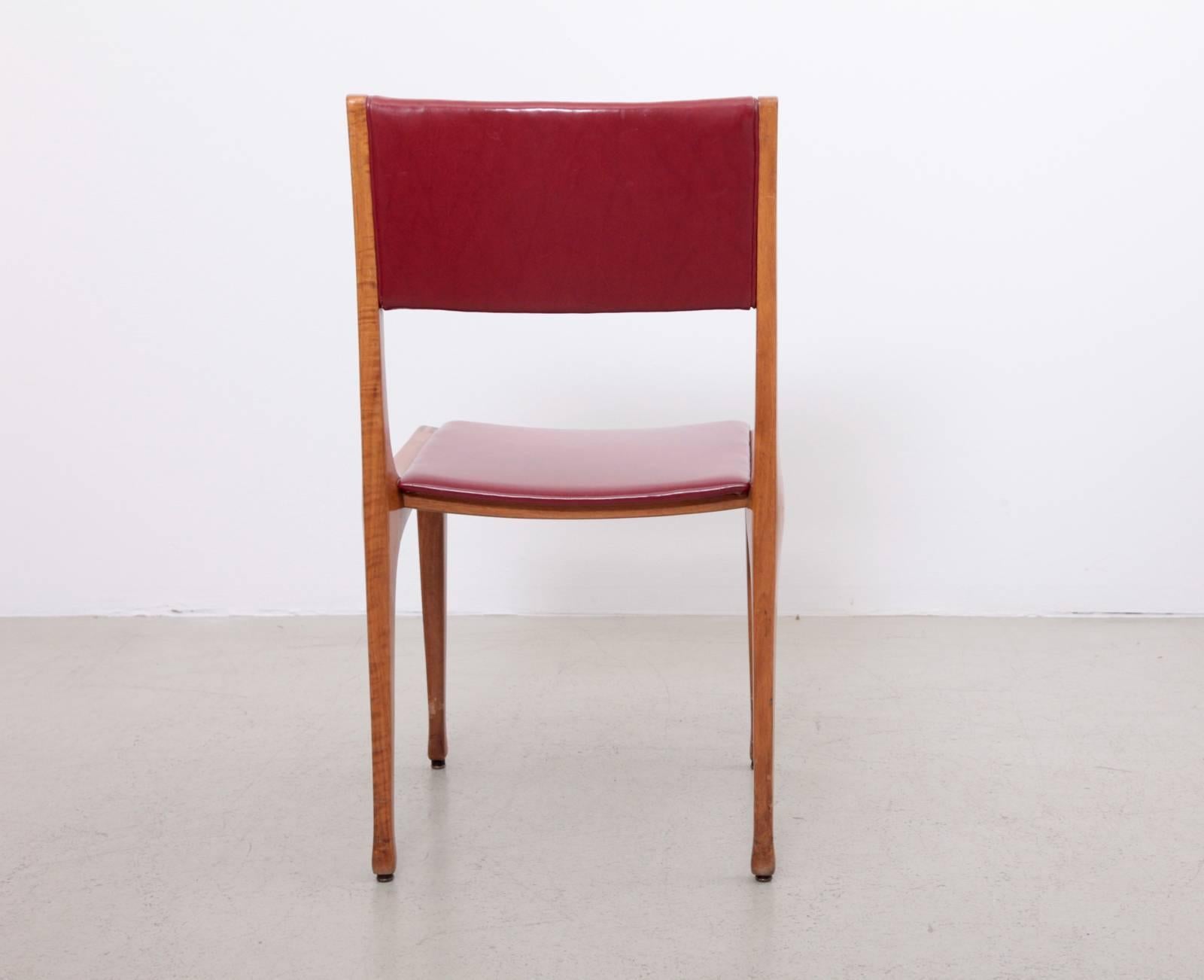 Italian Set of 6 Carlo De Carli Mod 693 Chairs for Cassina in Dark Red Faux Leather