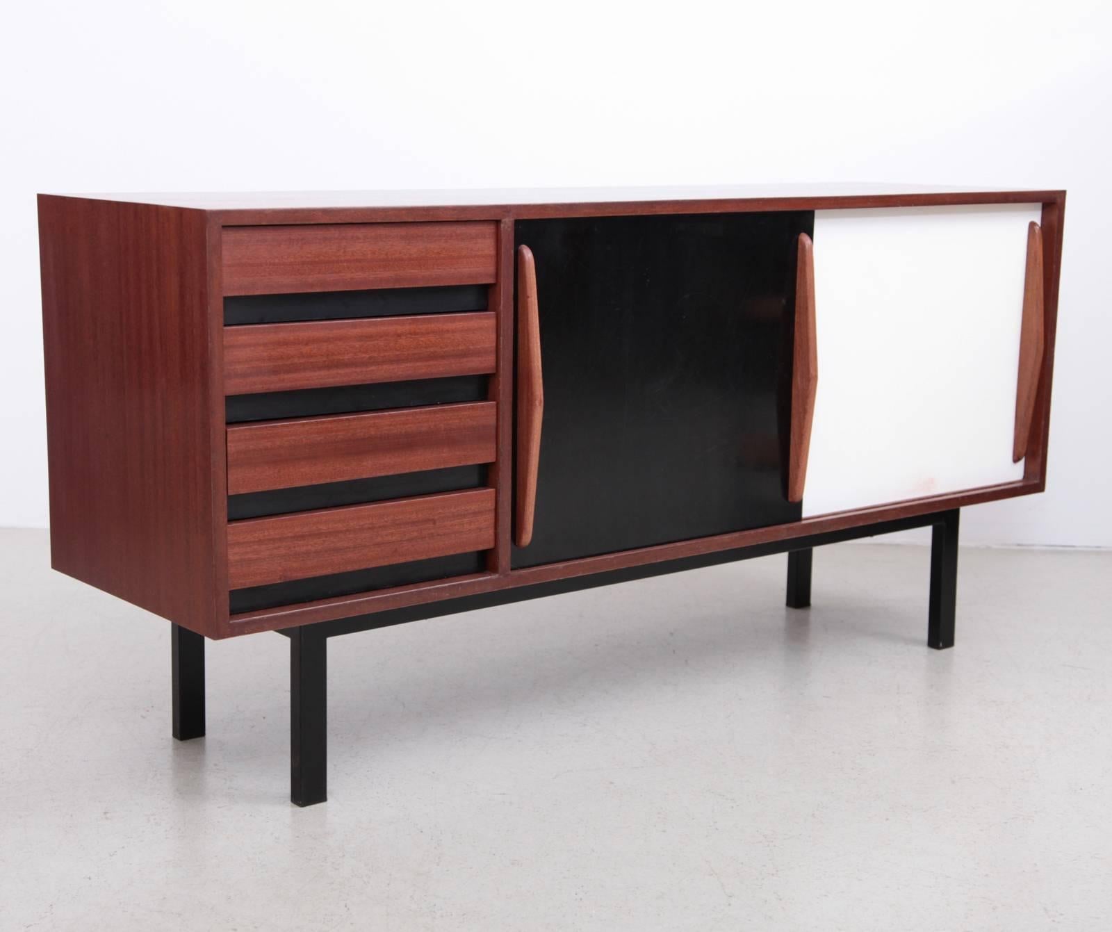 Fully restored Charlotte Perriand Cansado sideboard in mahogany. Produced in France circa 1958 by Steph Simon. From Guinea, Islamic Republic of Mauritania, Mali, Africa.