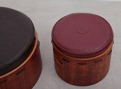 Huge Pair of Danish Rosewood Ottoman or Poufs with Leatherette Pillows