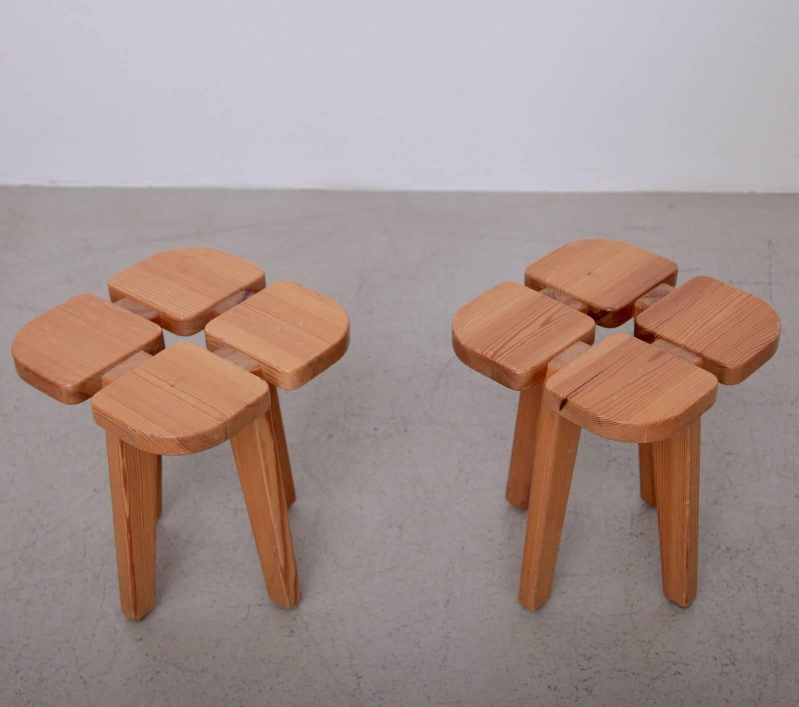Pair of stools designed by Lisa Johansson-Pape, circa 1950 for Stockmann AB, Kervo Woodwork Factory, Helsinki. In good original condition, with minor wear consistent with age and use, preserving a beautiful patina.
