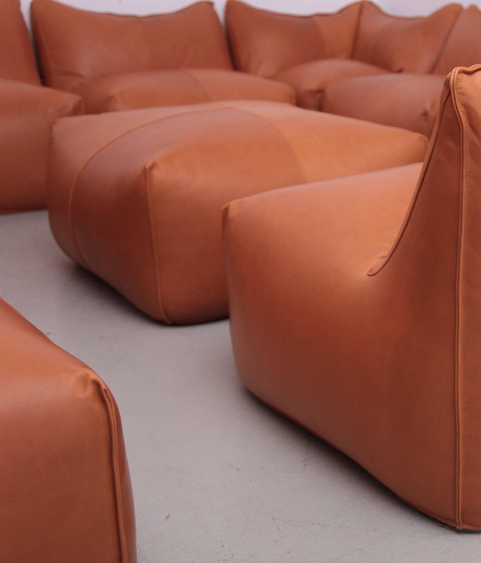 Italian 12 Pieces of Sectional Bambole Sofa, Mario Bellini for B&B Italia in Tan Leather