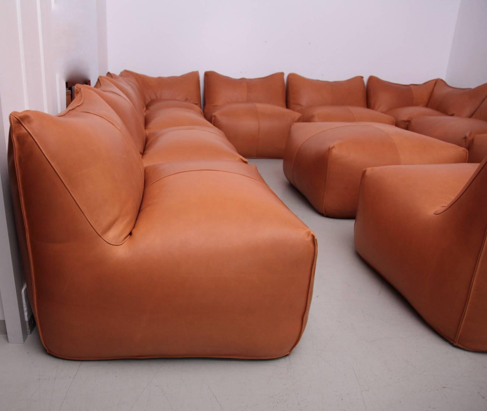 Mid-Century Modern 12 Pieces of Sectional Bambole Sofa, Mario Bellini for B&B Italia in Tan Leather