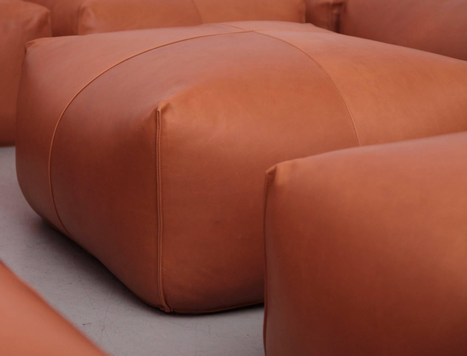 Late 20th Century 12 Pieces of Sectional Bambole Sofa, Mario Bellini for B&B Italia in Tan Leather