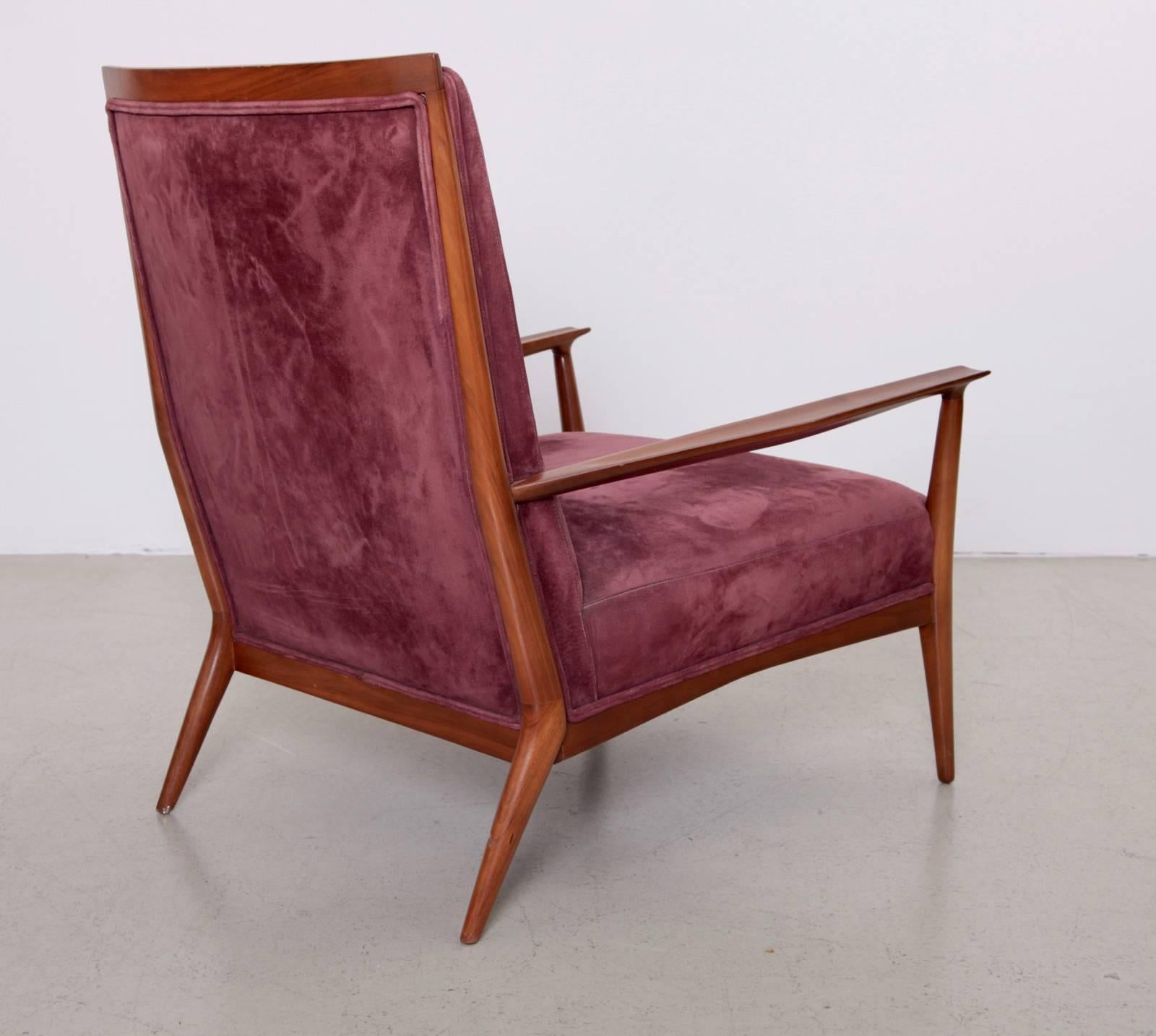Mid-Century Modern Paul McCobb for Directional / Walnut Lounge Chairs in Purple Nubuck Leather