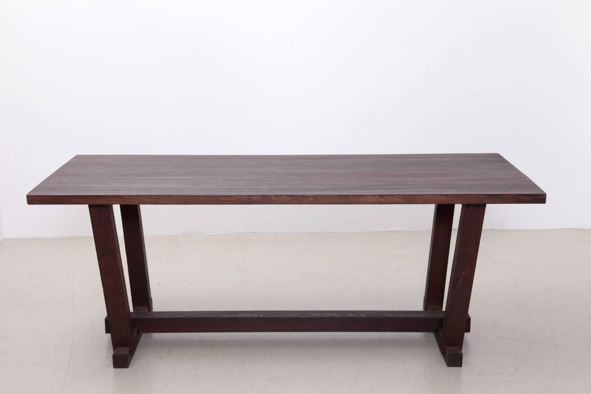Mid-20th Century French 1960s Heavy Solid Studio Dining Table in Oak For Sale