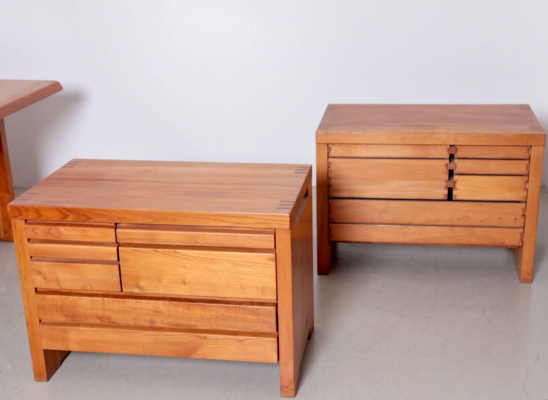 Late 20th Century Rare Pair of Pierre Chapo R19 Drawer in Solid Elmwood