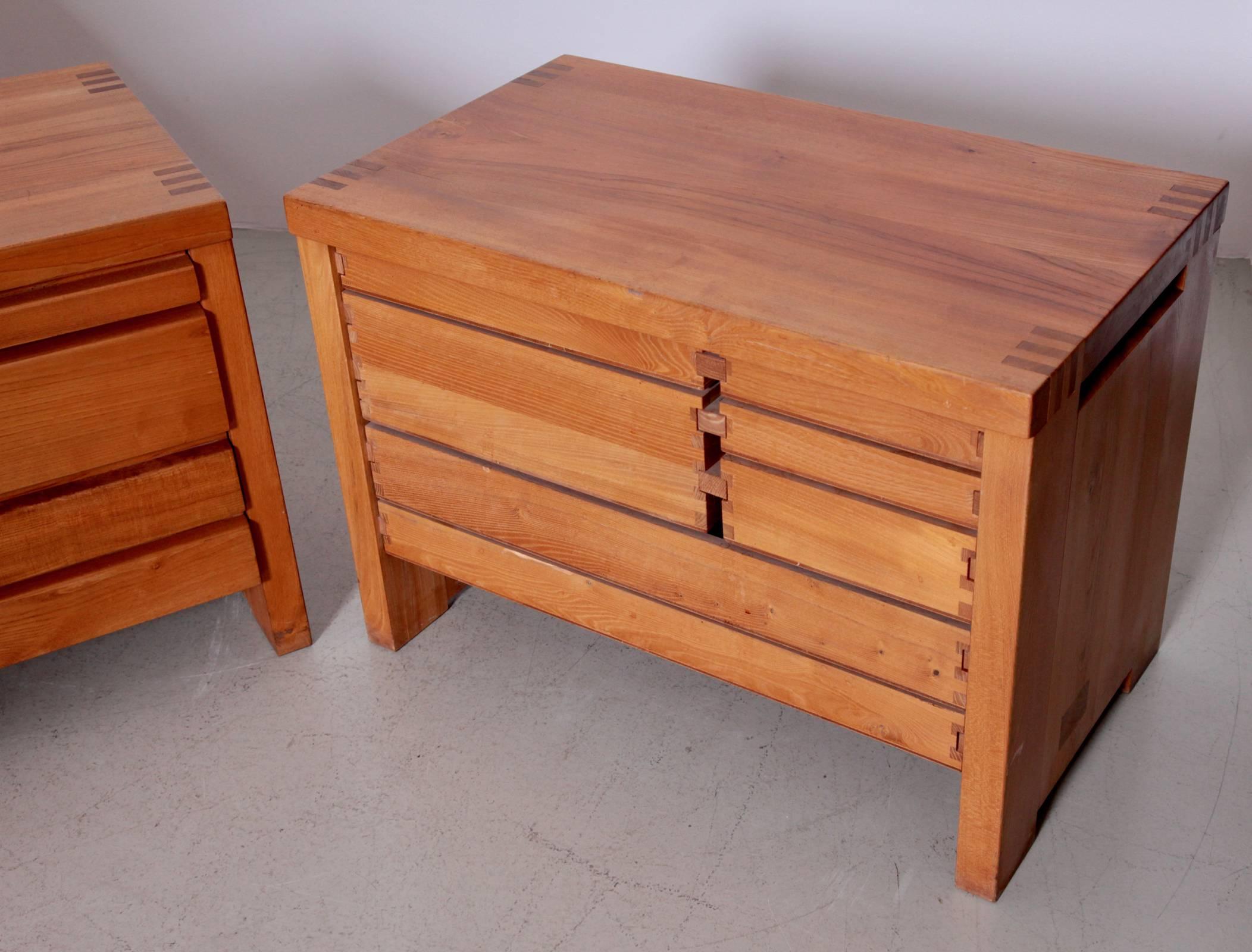 Rare Pair of Pierre Chapo R19 Drawer in Solid Elmwood 1