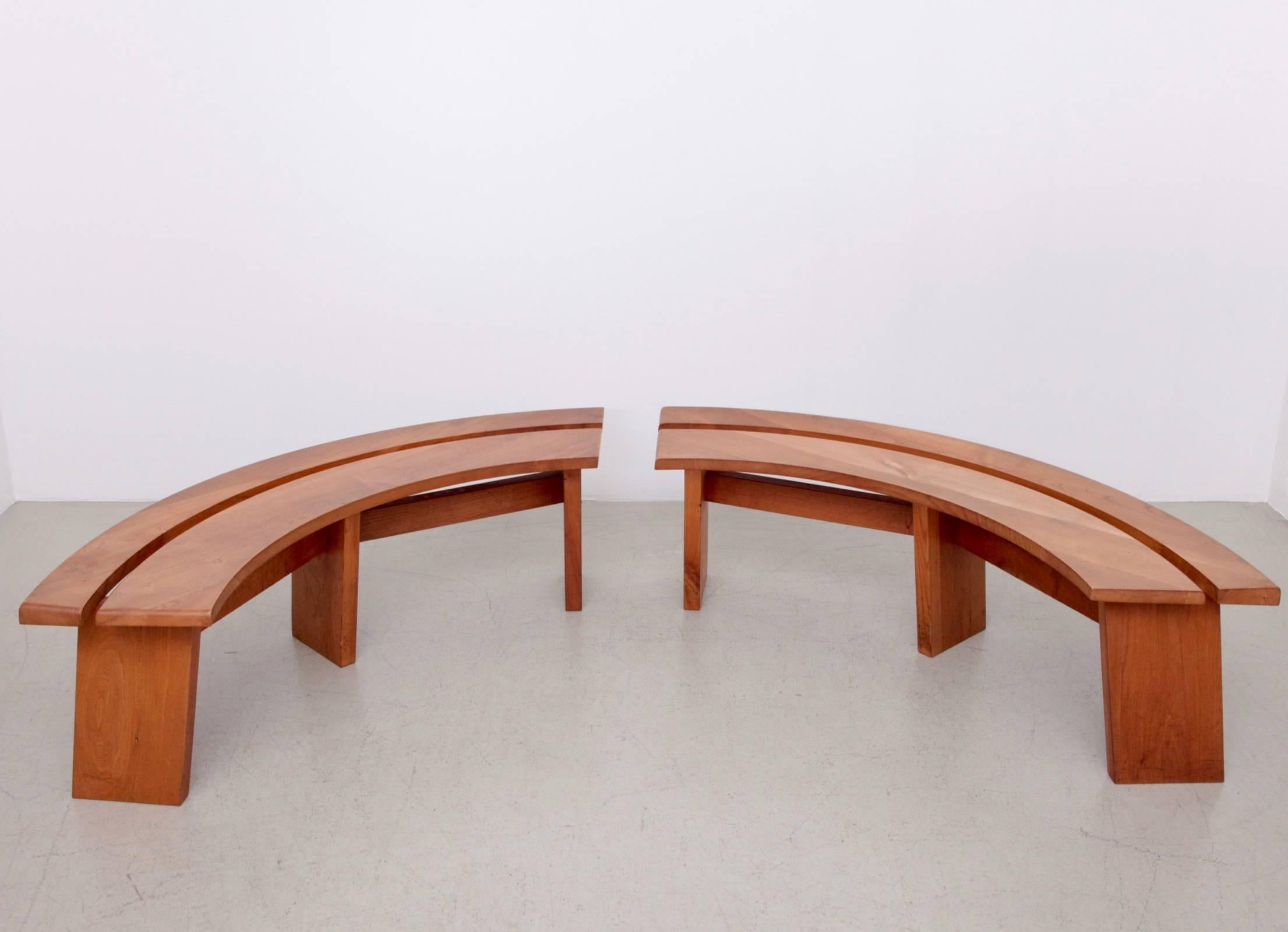 Pair of solid elmwood S38 Benches by Pierre Chapo, produced in the 1970s. The benches show light marks of age but they are very strong and ready to use.