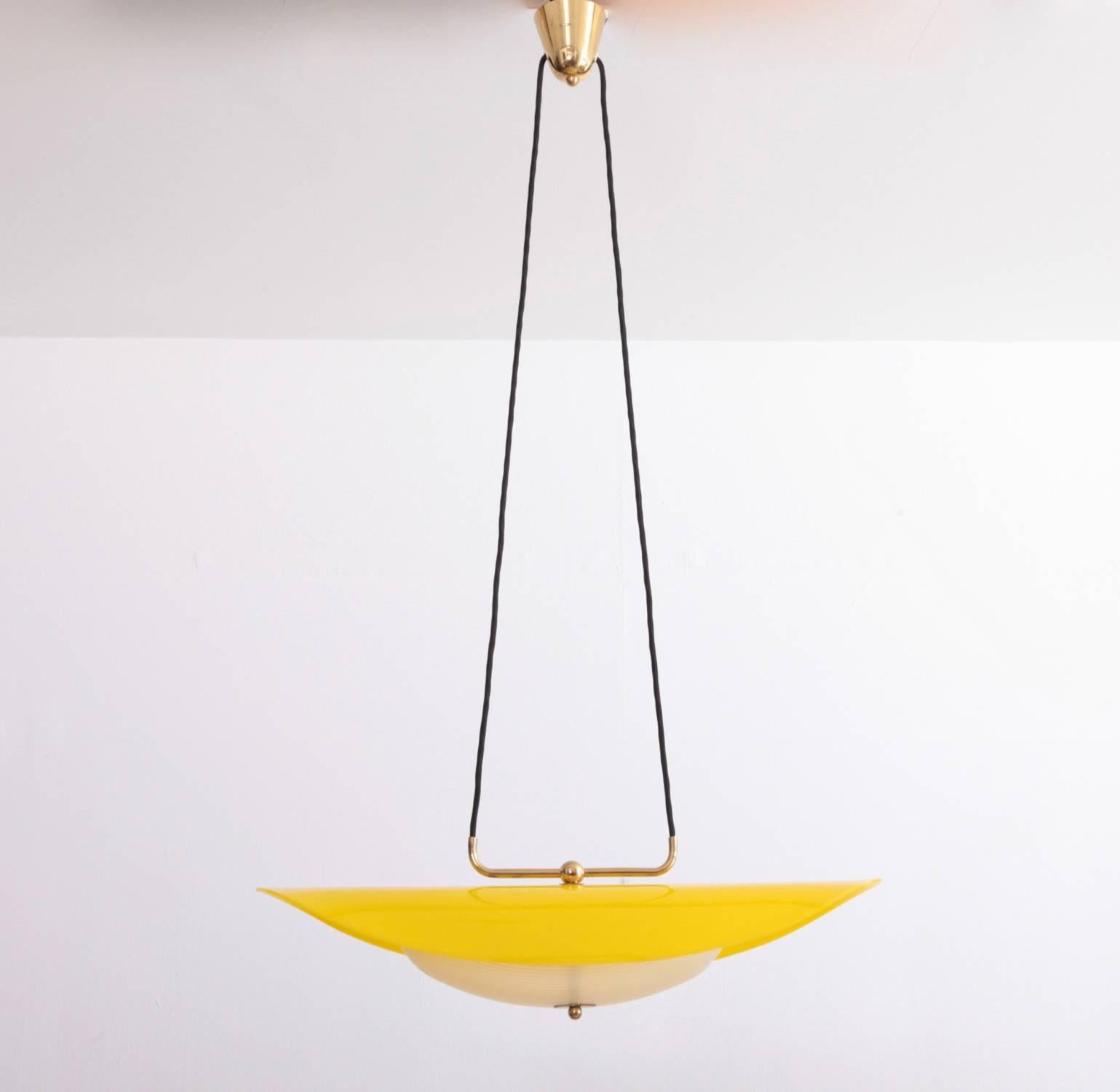 Mid-Century Modern Italian 1950s Pendant with Yellow and White Perspex Shade