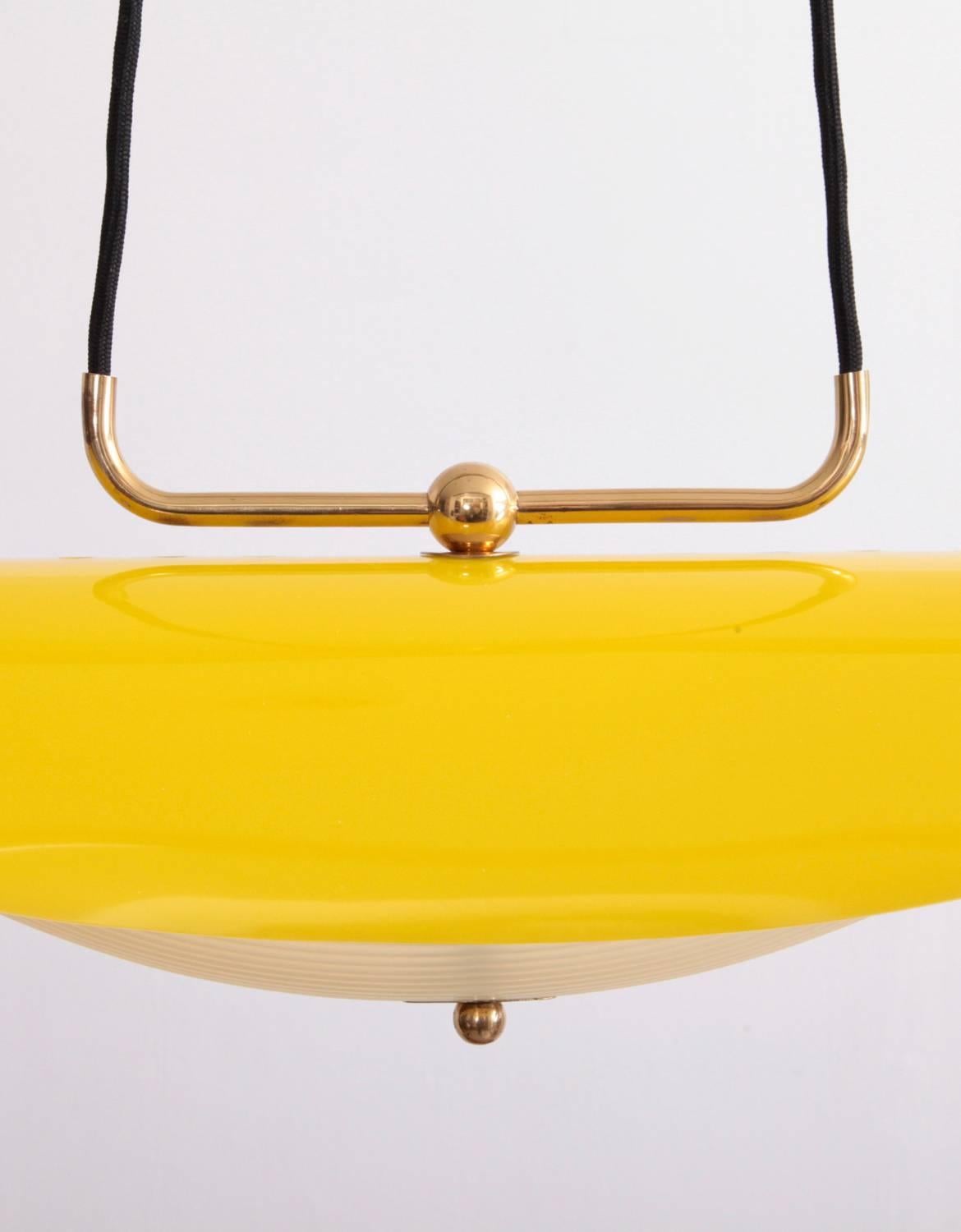 Mid-20th Century Italian 1950s Pendant with Yellow and White Perspex Shade