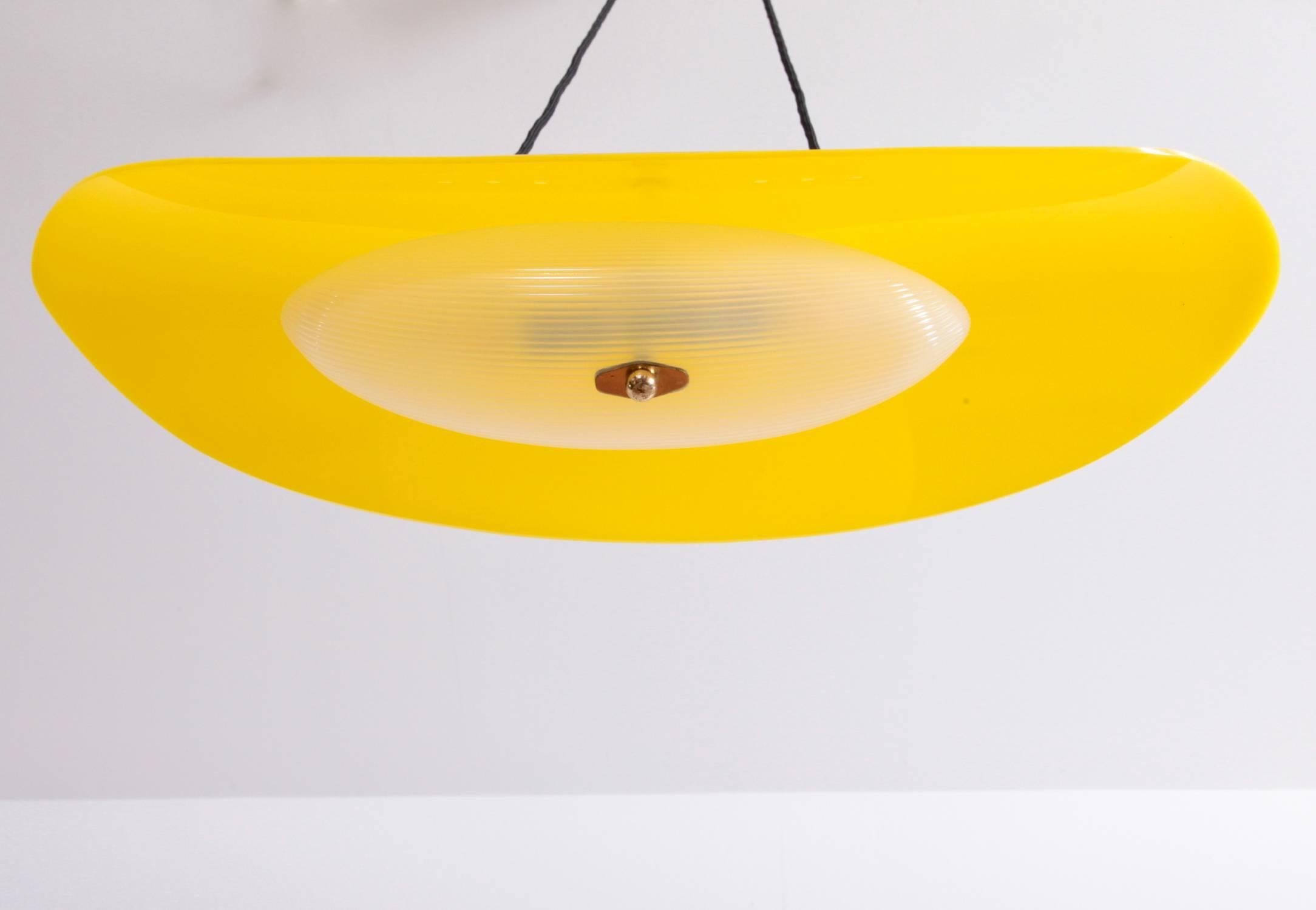 Italian 1950s Pendant with Yellow and White Perspex Shade 1