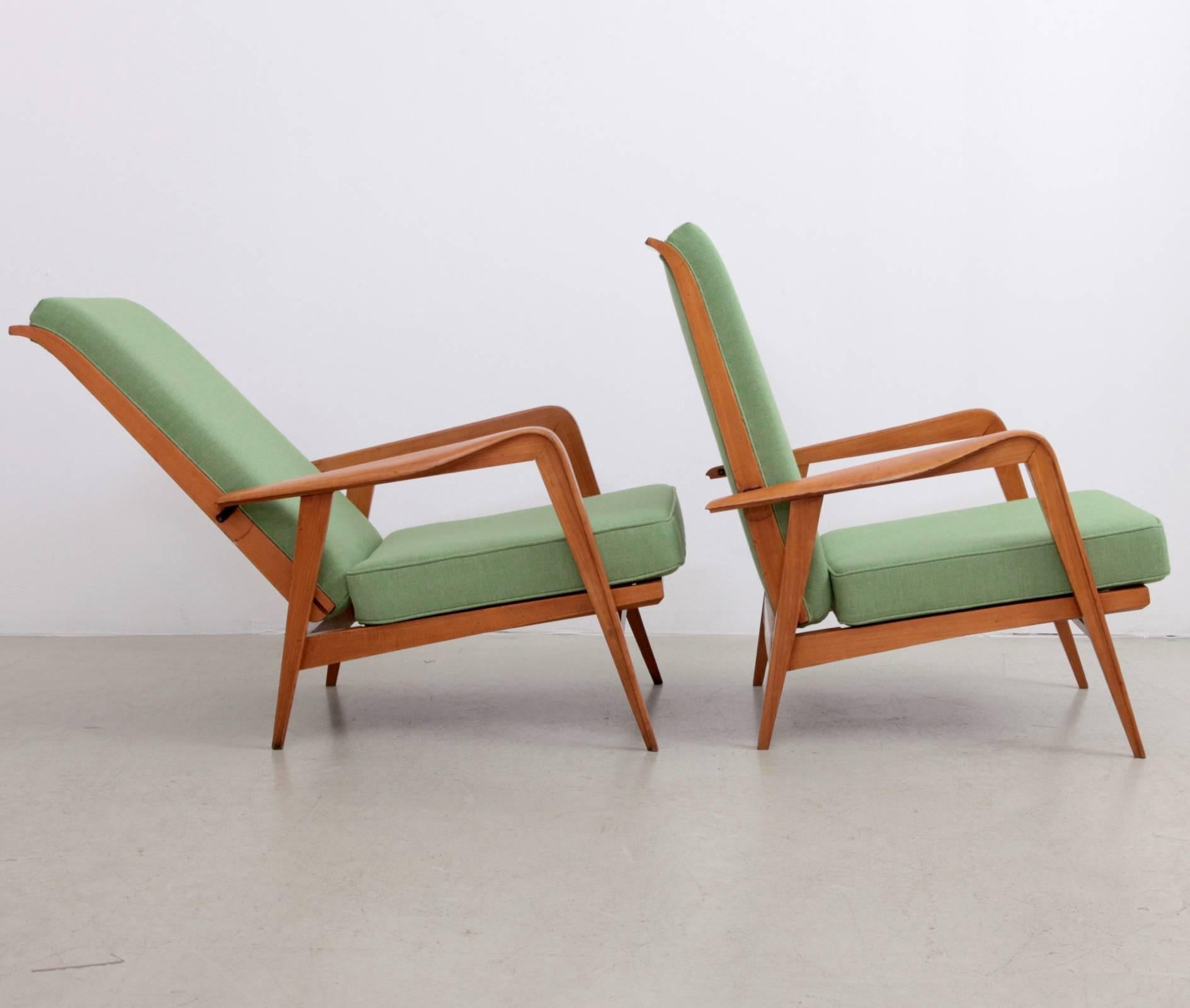 Mid-Century Modern Paire de fauteuils de salon neufs tapissés Etienne Henri Martin