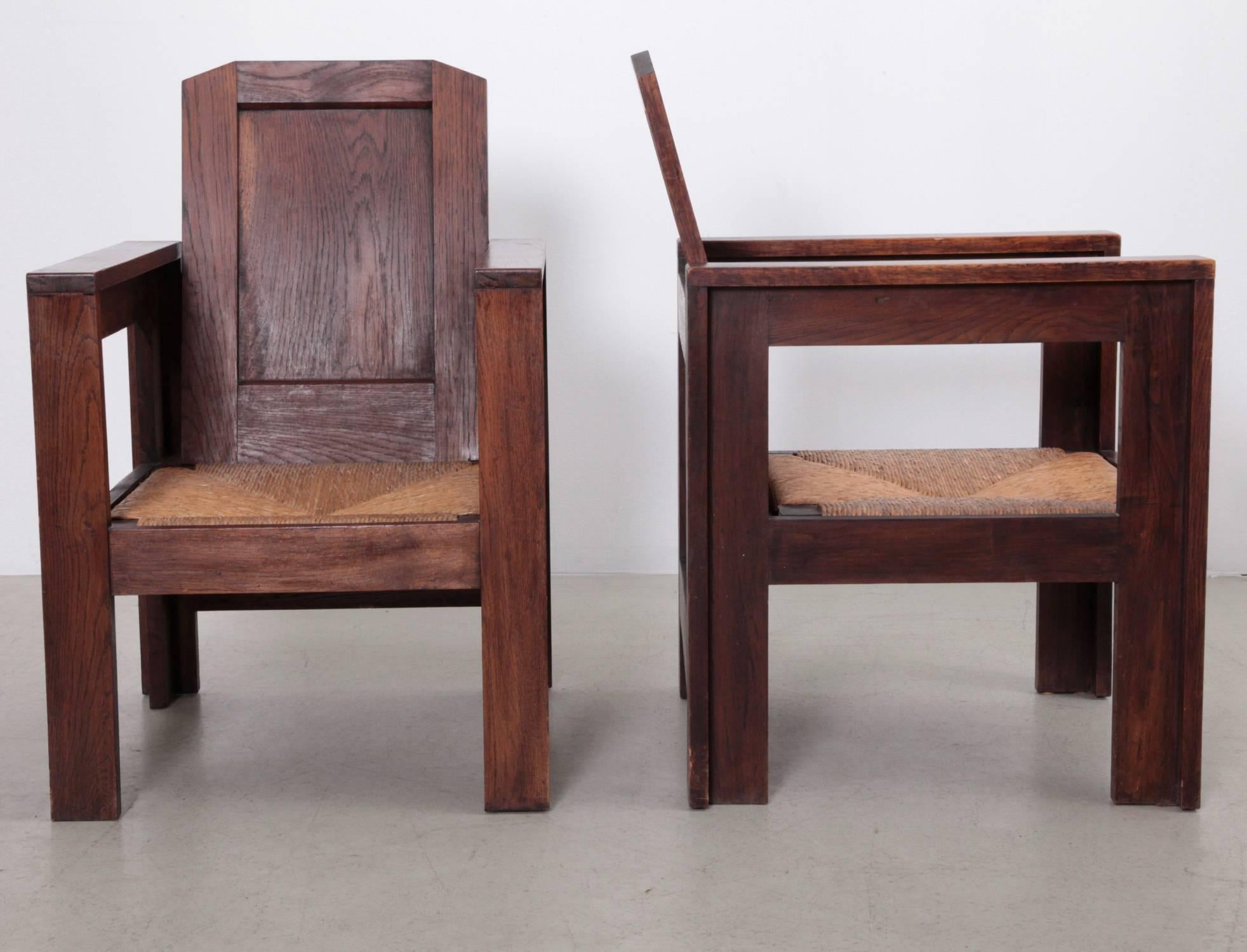 Mid-Century Modern Pair of Joseph Savina Lounge Chairs in Oak, France, 1940s