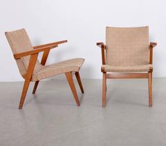 Pair of Jens Risom Lounge Arm Chairs in Solid Oak for Knoll, France