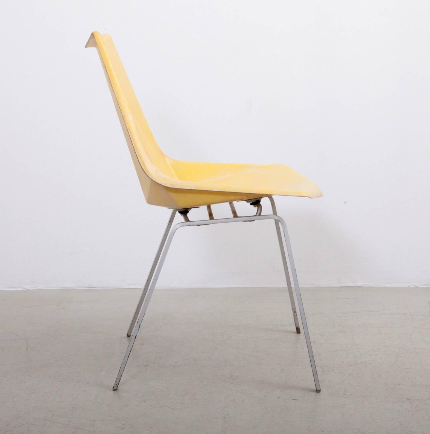 Paul McCobb Yellow Origami Side Chair on Rare Solid Base, USA, 1950s (Moderne der Mitte des Jahrhunderts)