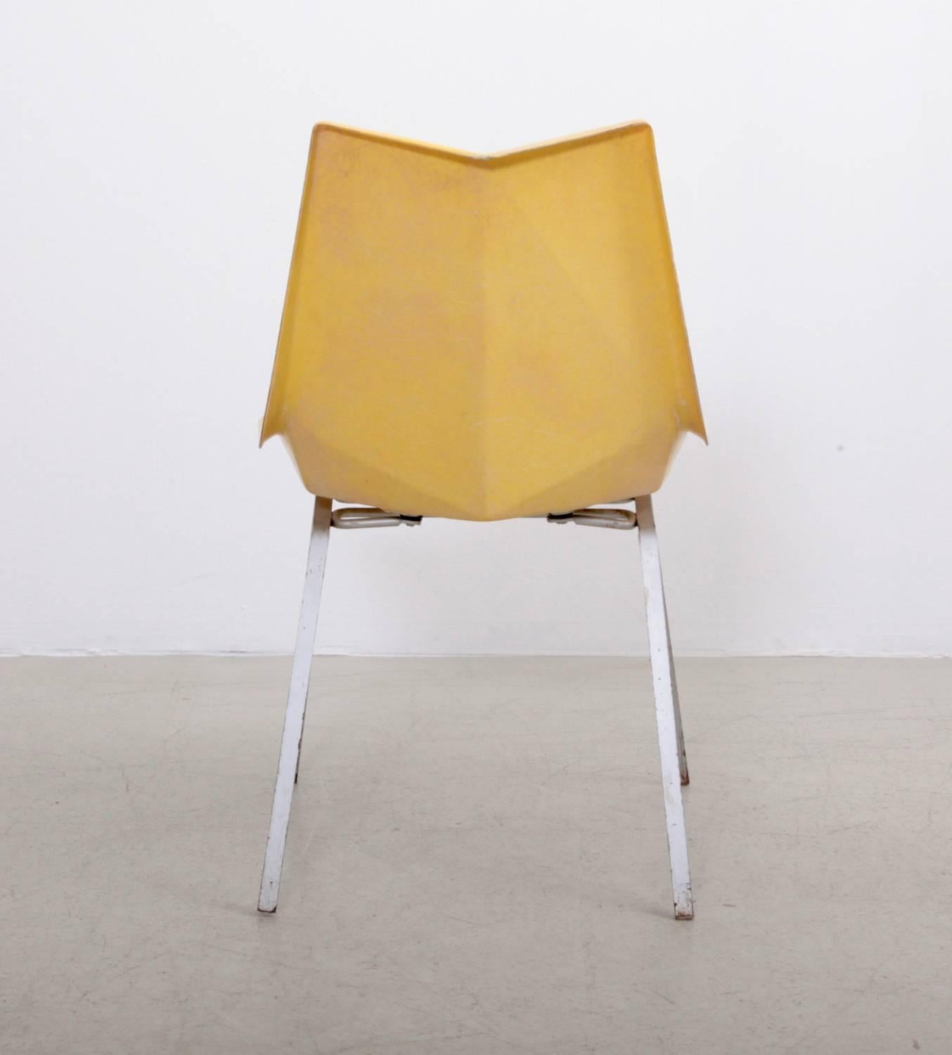 Mid-Century Modern Paul McCobb Yellow Origami Side Chair on Rare Solid Base, USA, 1950s