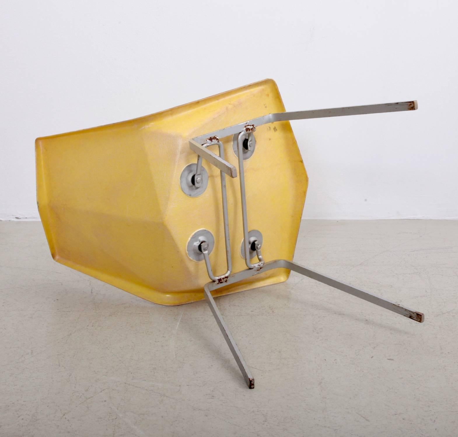 American Paul McCobb Yellow Origami Side Chair on Rare Solid Base, USA, 1950s