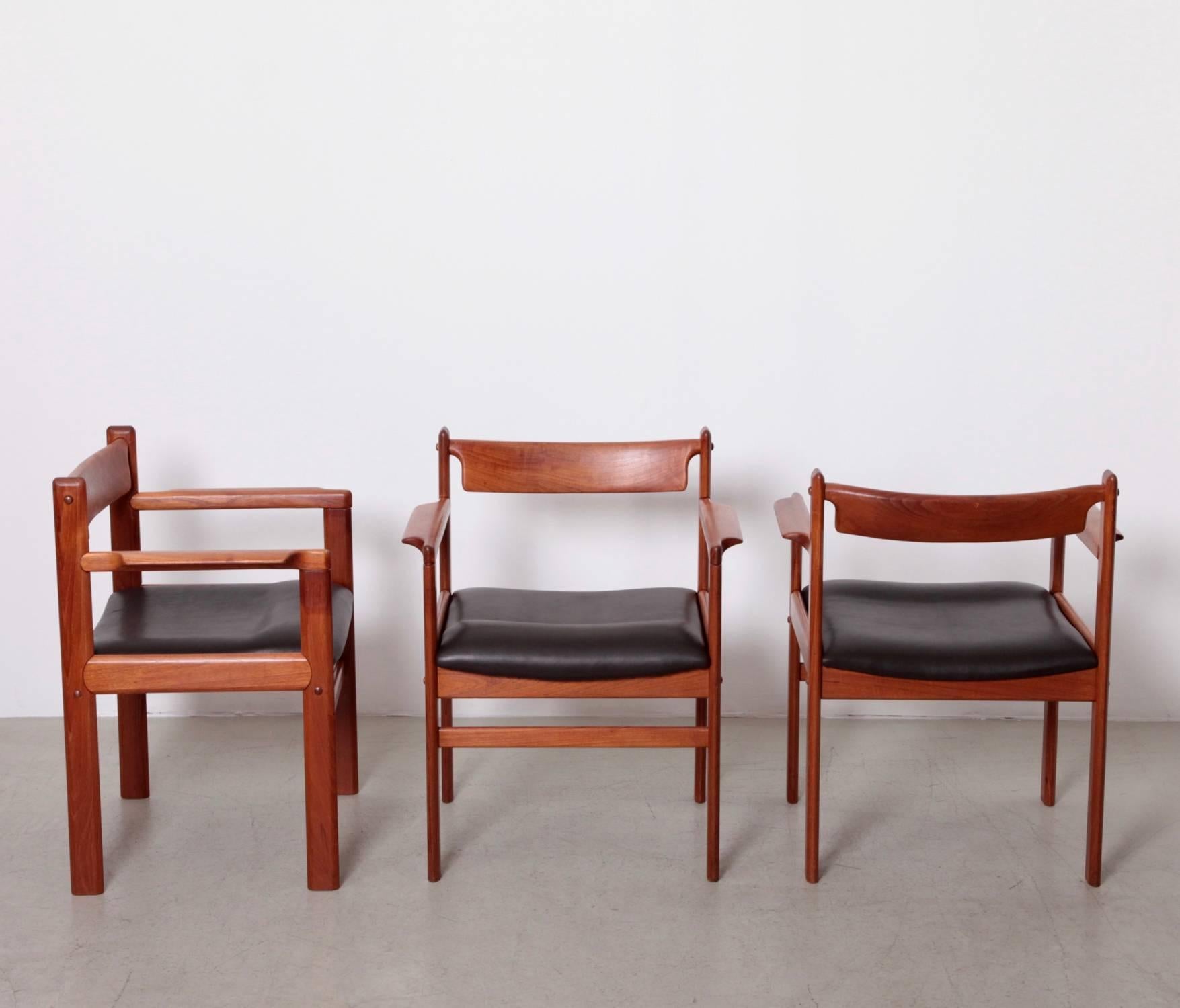 Mid-Century Modern Set of Three Danish Occasional Armchairs in Teak and Leather