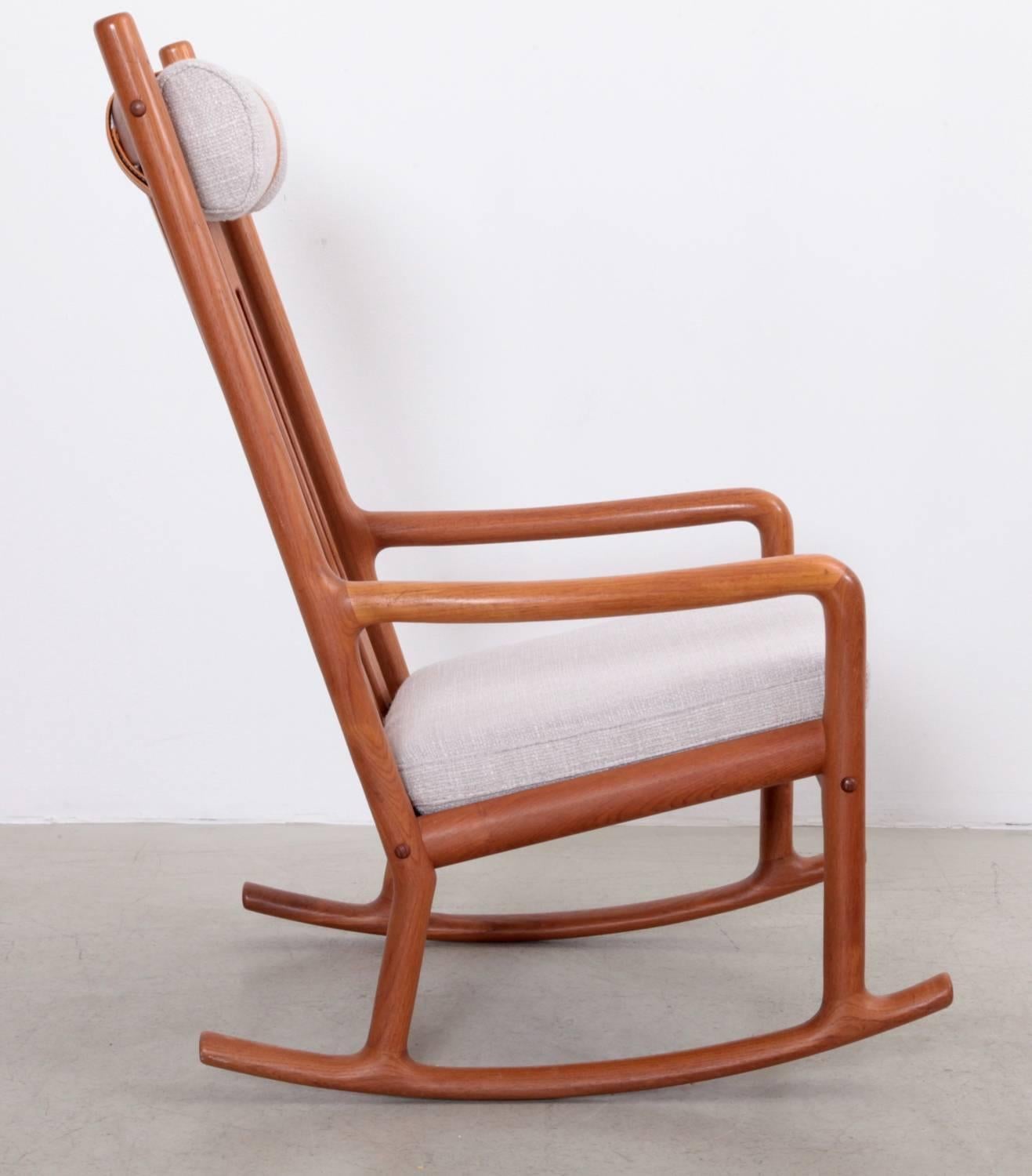 Well made rocking chair by Jacob Kjær in excellent condition with new Mark Alexander fabric.

