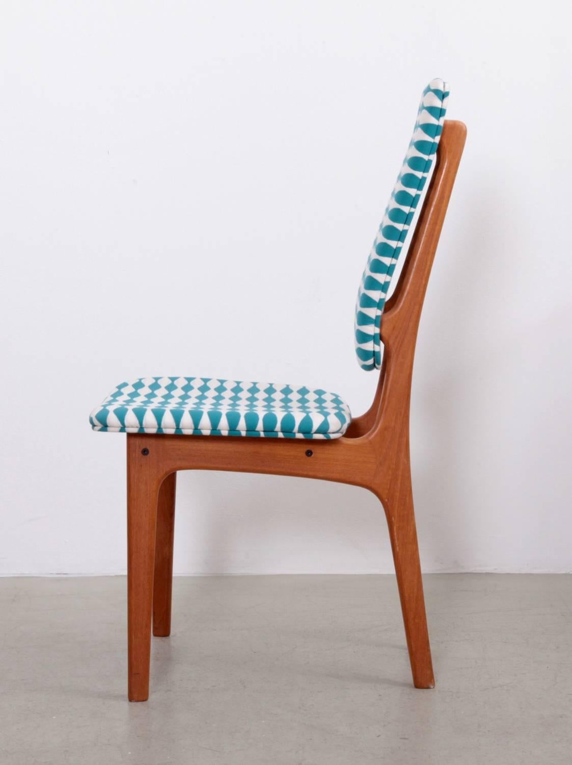 Mid-Century Modern Set of Six Teak Erik Buch High Back Dining Chairs with Jonathan Adler Fabric