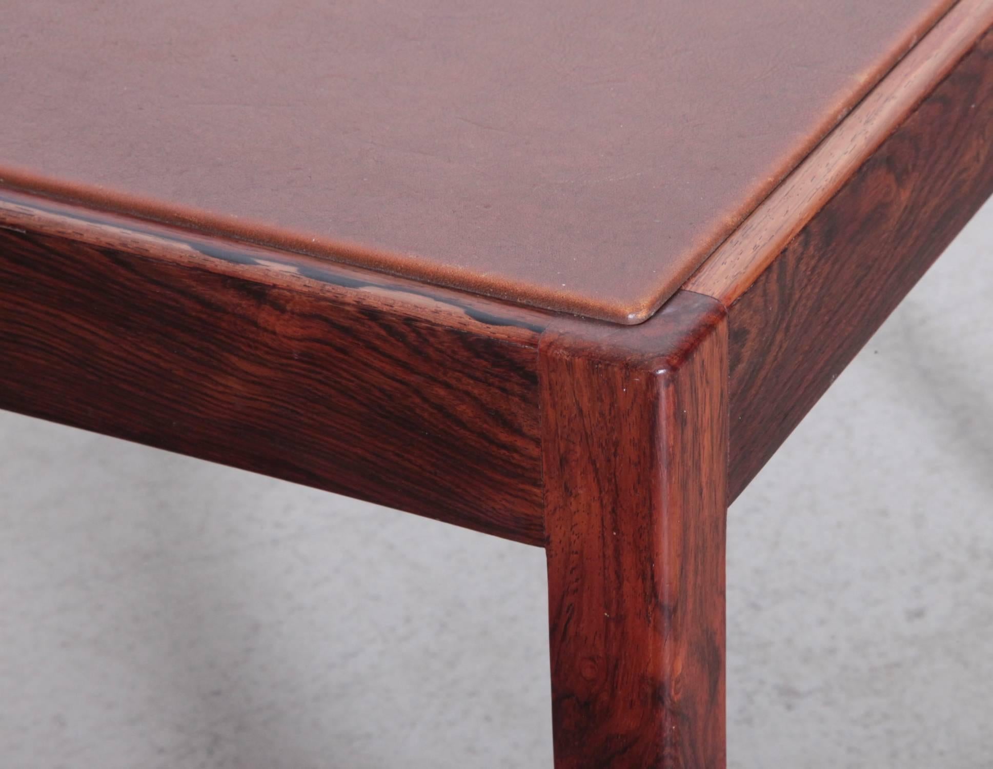 Mid-20th Century Pair of Danish Rosewood Side Tables with Leather Top