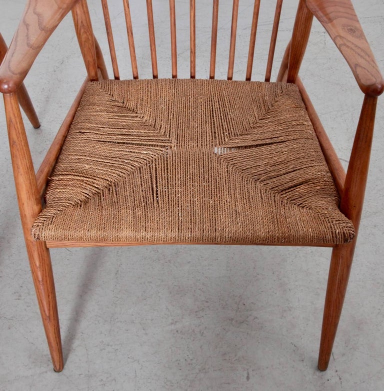 Pair of German Studio Lounge Chairs in Ash and Papercord at 1stDibs