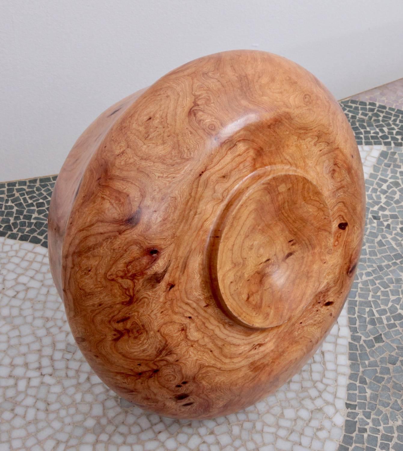 One of a kind large turned wood bowl by German Craftsmen Eckart Mohlenbeck in elmwood with.

