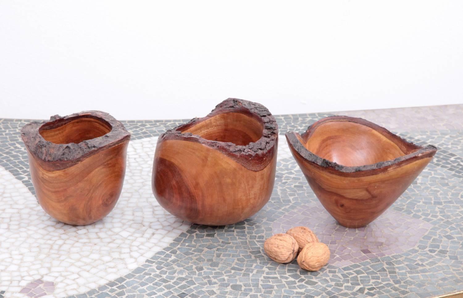 Mid-20th Century Three Turned Wood Bowls by German Craftsmen Eckart Mohlenbeck in Cherry