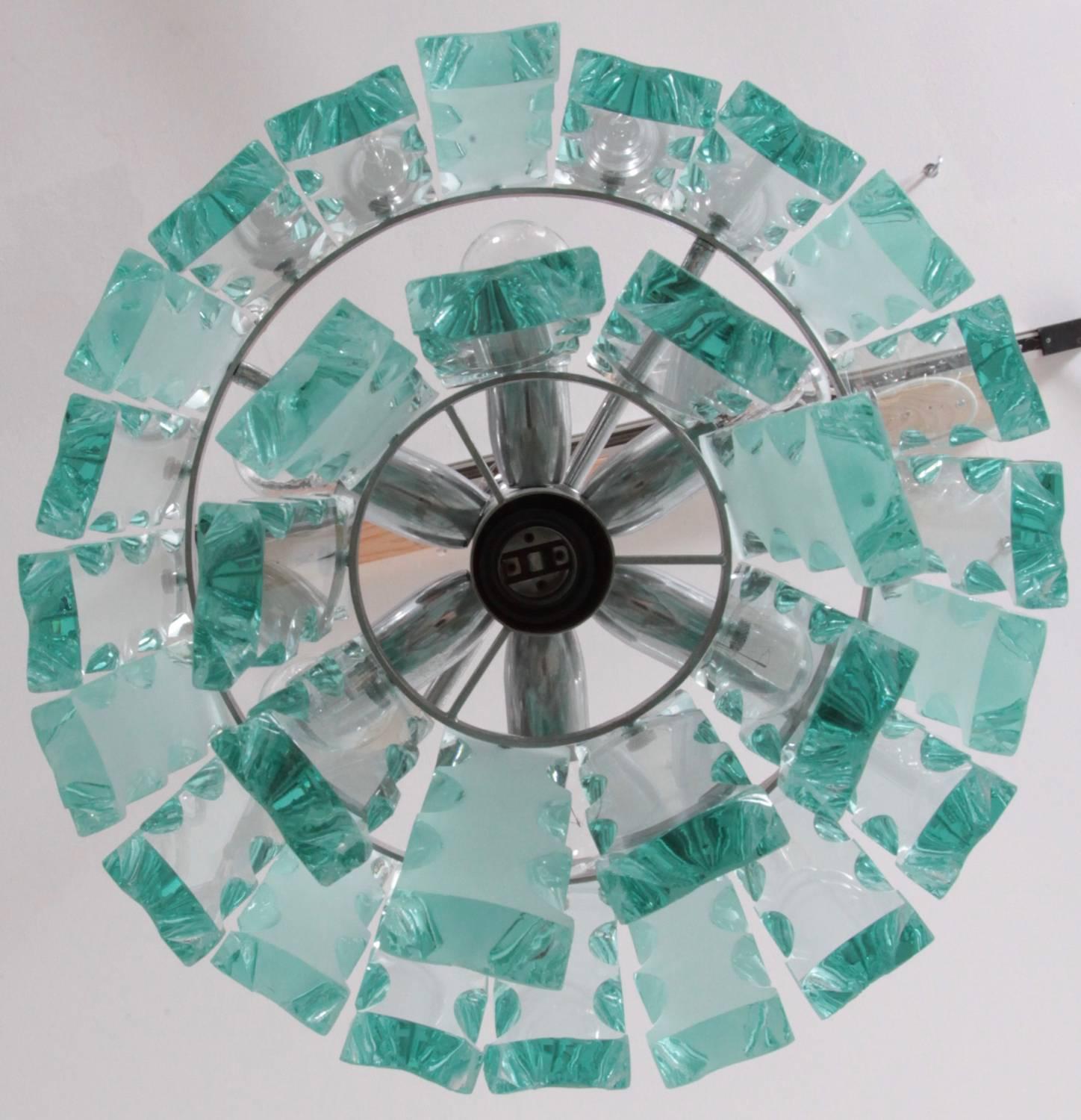 Fontana Arte Style Two-Tier Glass Chandelier im Zustand „Gut“ in Berlin, DE