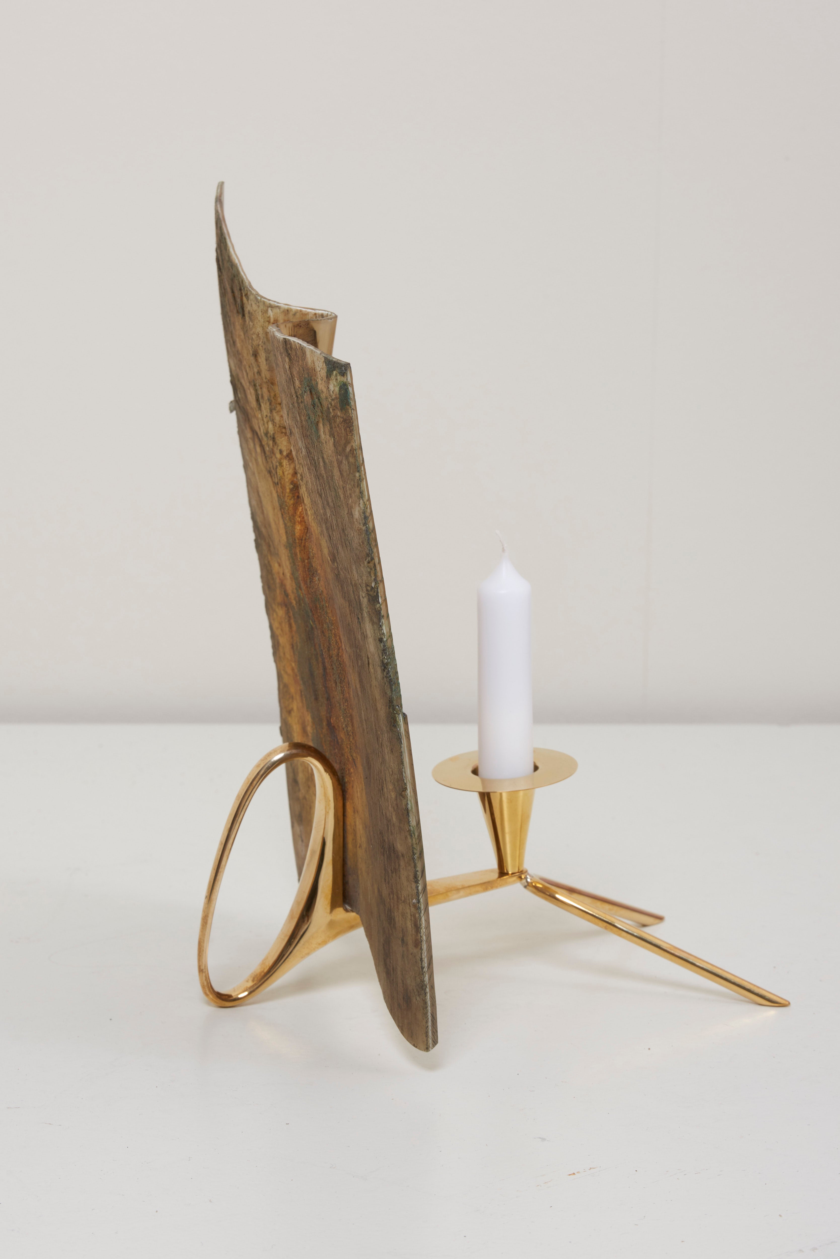 Carl Auböck #7239-1 Candlestick with Hornscreen, Austria  For Sale