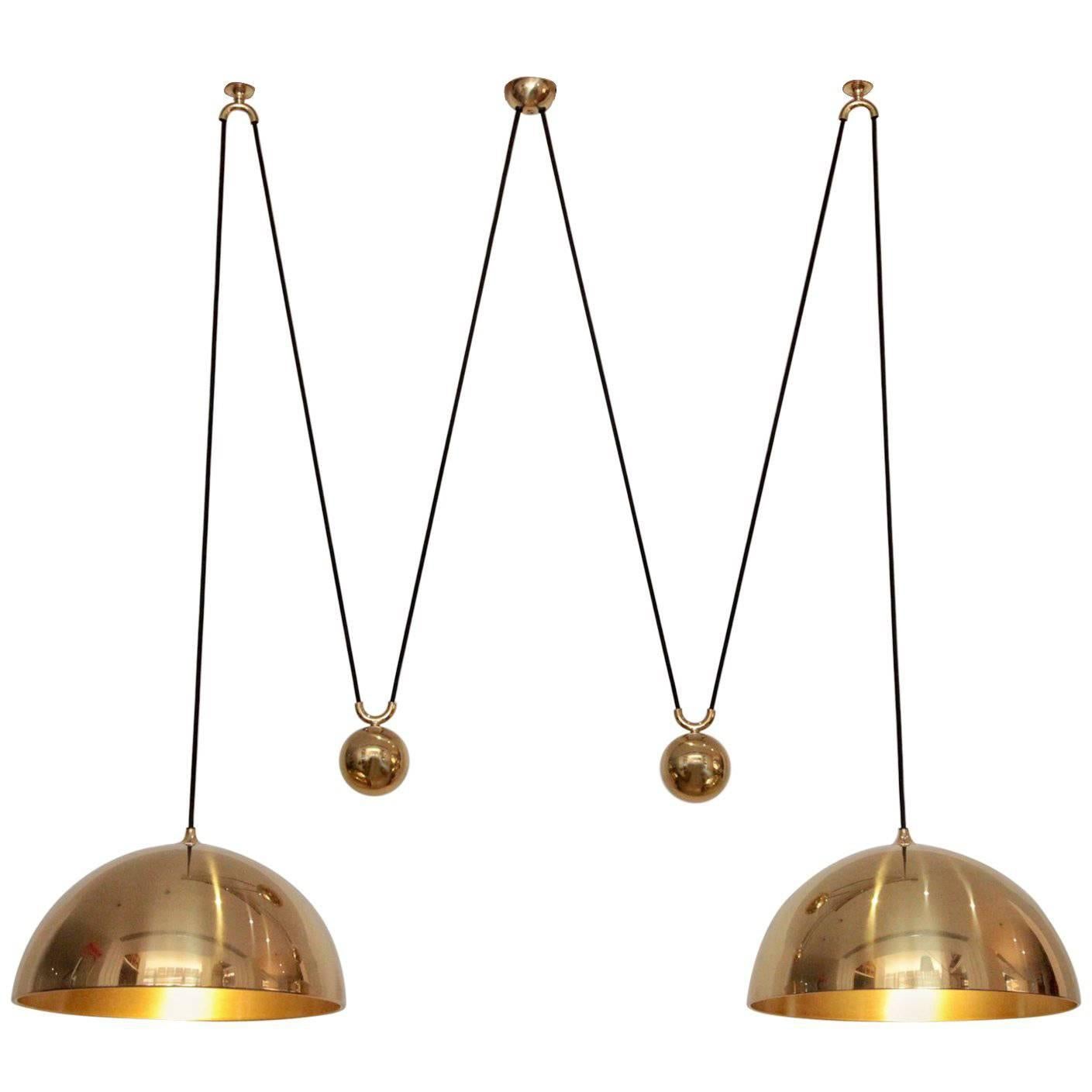 Stunning Florian Schulz Double Posa Brass Pendant Lamp with Side Counter Weights