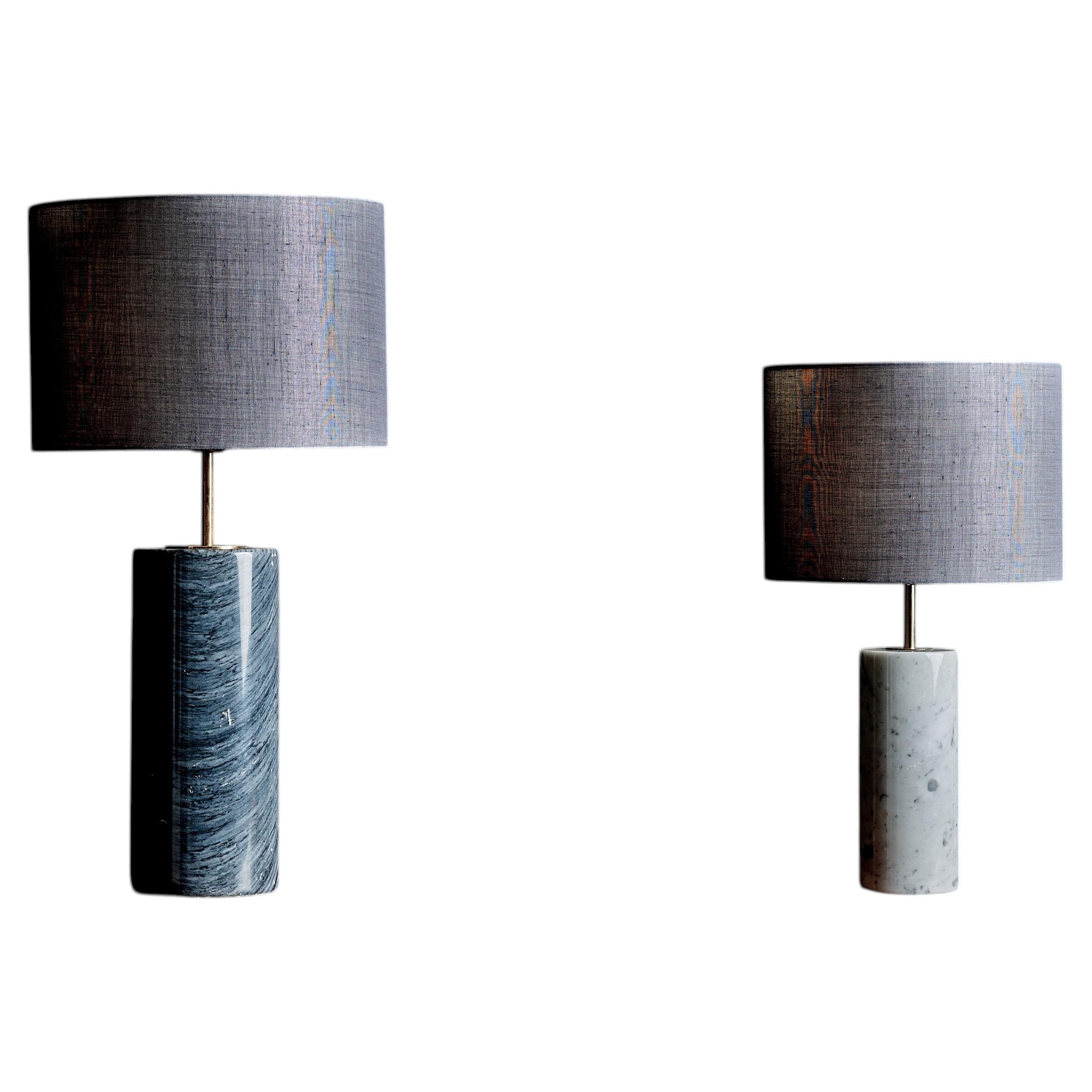 Coppia di lampade da tavolo in marmo bianco e grigio, Germania in vendita