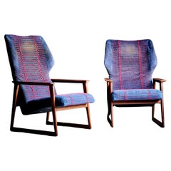 Pair of Danish Lounge Chairs in pink and blue, Denmark, 1960s